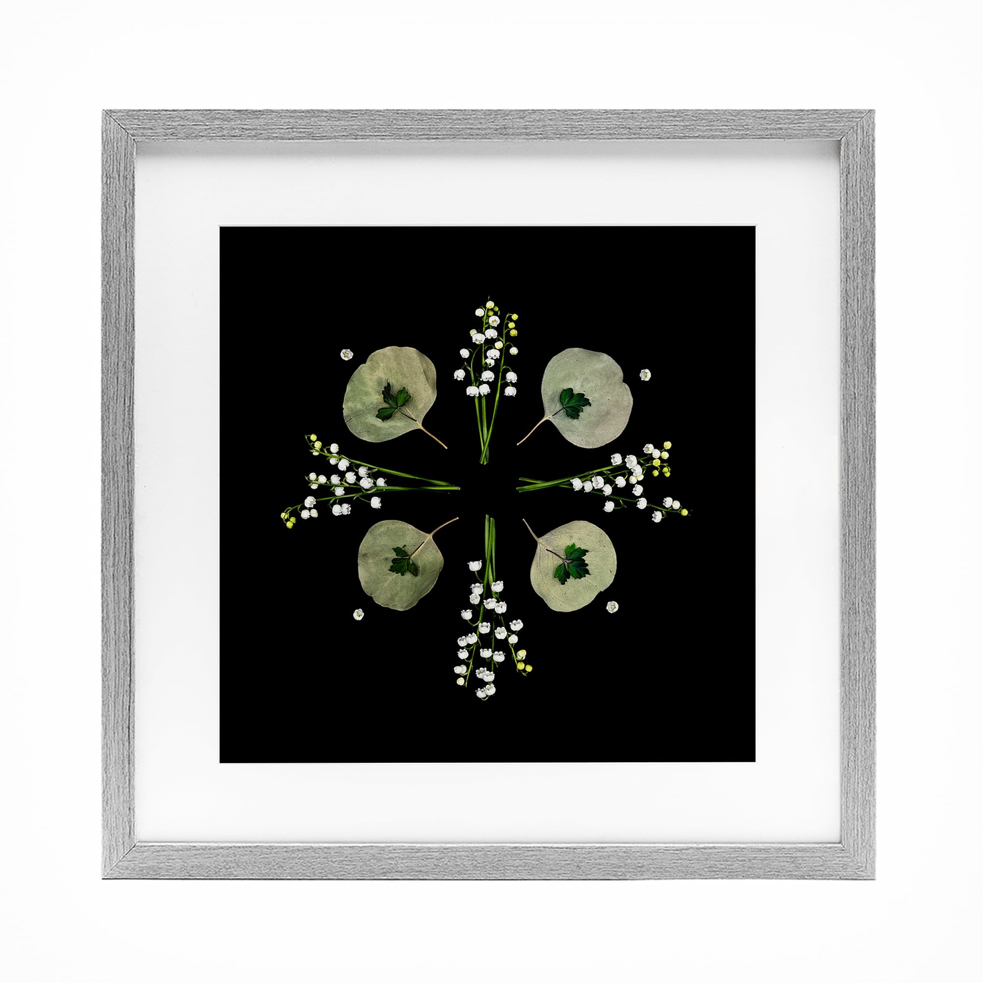 Stupell Industries Farmhouse Gray (Textured) 'Leaves & Wildflowers On Black'| Framed Print Under Glass