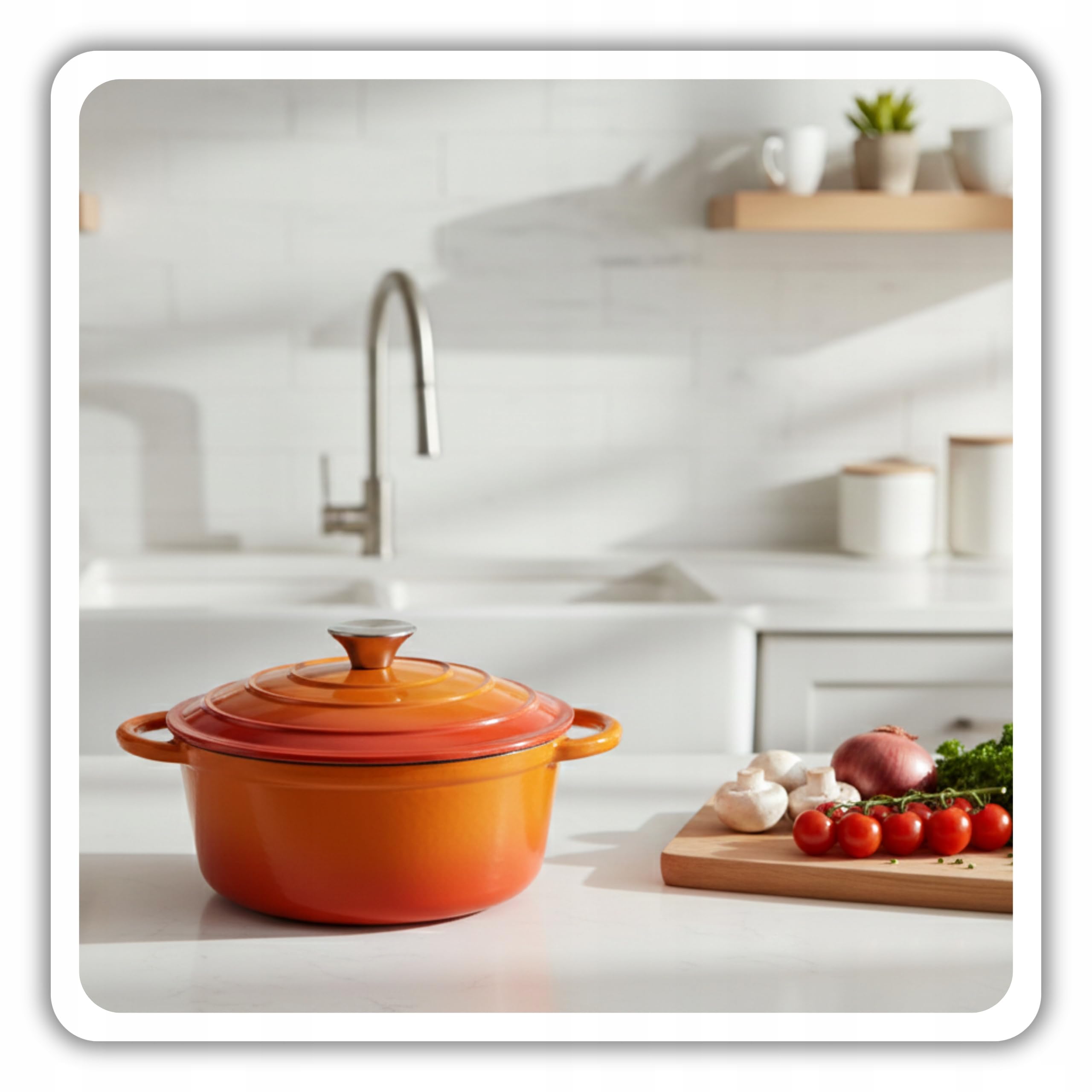 HAGE Gusseisen Topf Emailliert mit Deckel 3 l 22cm - Hoher Kochtopf Emaille Alle Herdarten - Gusseiserner Schmortopf Induktion Backofengeeignet - Gusstopf Brot Backen Leicht zu Reinigen, Orange