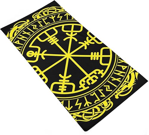 Toalla de lavado ligera, sin olor, toalla altamente absorbente, toalla de camping de secado rápido compatible con brújula rúnica negra Vegvisir en