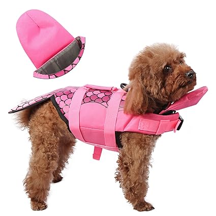 UPXNBOR Dog Life Vest Jacket Mermaid Pet Swimming Safety Vest Dog Lifesaver Preserver Swimsuit with Unique Secure Chin Float for Small, Middle, Large Size Dogs
