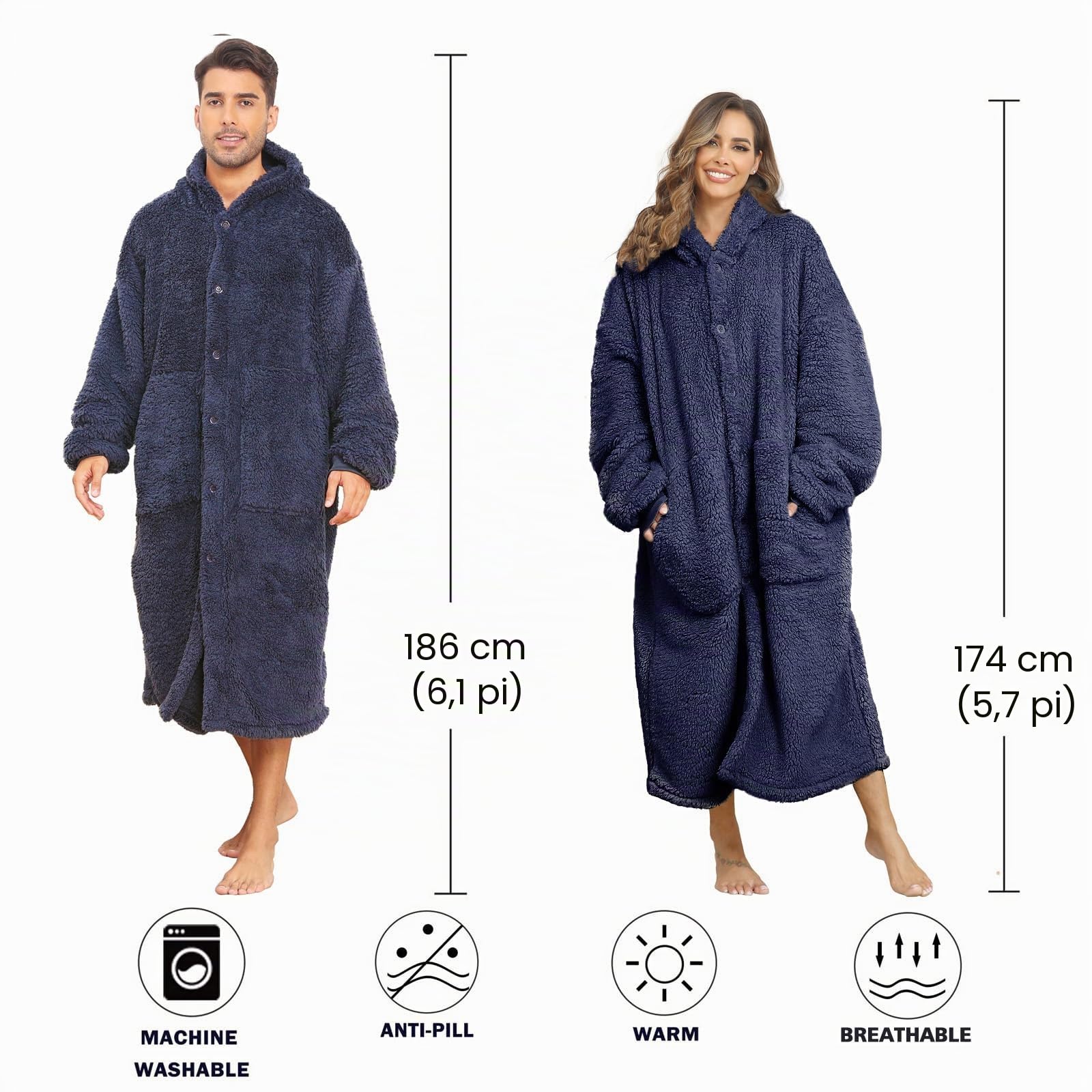 Couverture portable surdimensionnée pour femme, couverture à capuche en polaire épaisse pour adulte, sweat à capuche sherpa confortable comme cadeau pour maman, bleu marine, One Size