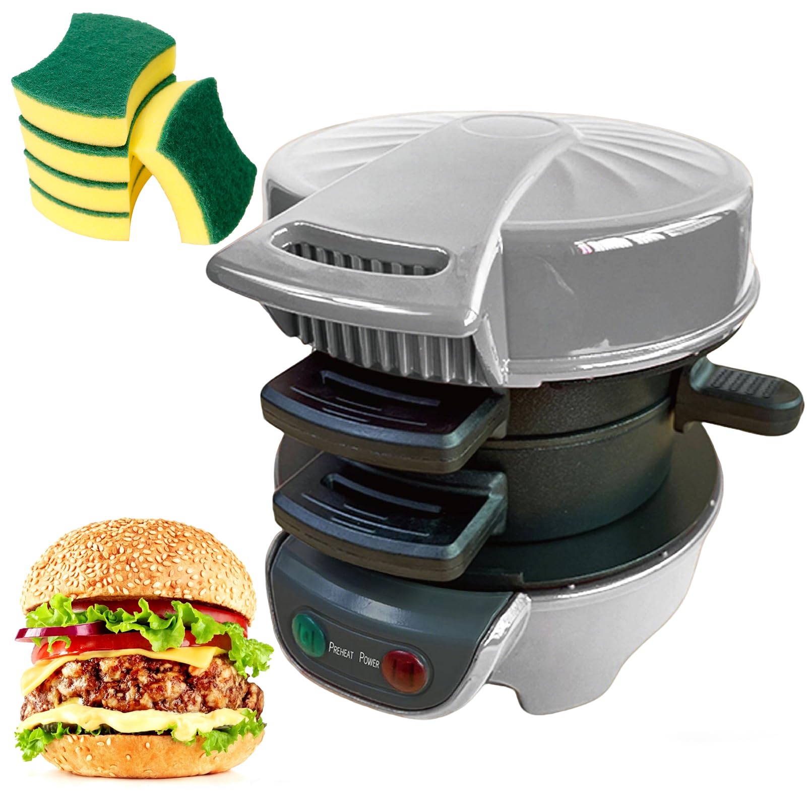 Elektryczna Maszyna Do Muffinów Śniadaniowych Mini Grill Do Burgerów Z Nieprzywierającą Prasą Panini I Pierścieniem Do Gotowania Jajek Dwustronne Nagrzewanie Wielofunkcyjny Opiekacz Do Kanapek Silver