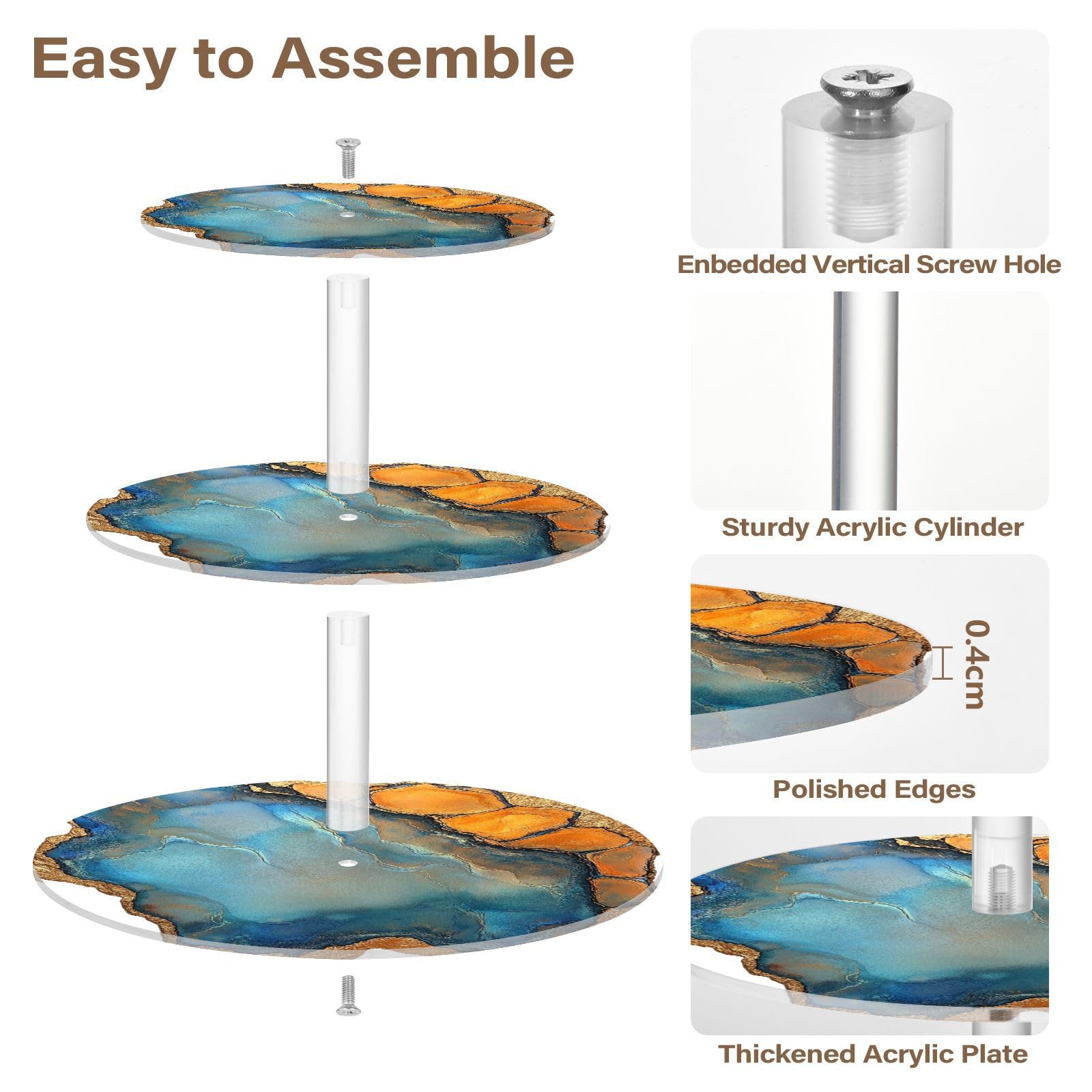 Zathe Marble orange Transparent Acrylic Tray Spill-Proof Three-Layer Circulars Display Stand Party