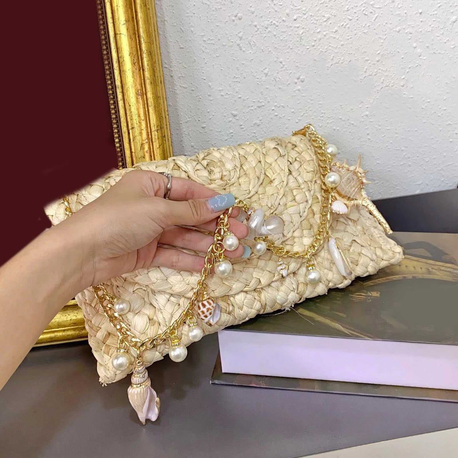 Borsa a tracolla contemporanea Borsa sottobraccio in lino cotone con scomparti organizzativi Borsa a tracolla intrecciata a mano elegante per trasporto quotidiano
