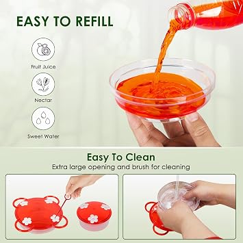 ORIENTOOLS 13oz Hummingbird Feeder, Ant Moat & 7 Feeding Ports Red Outdoor