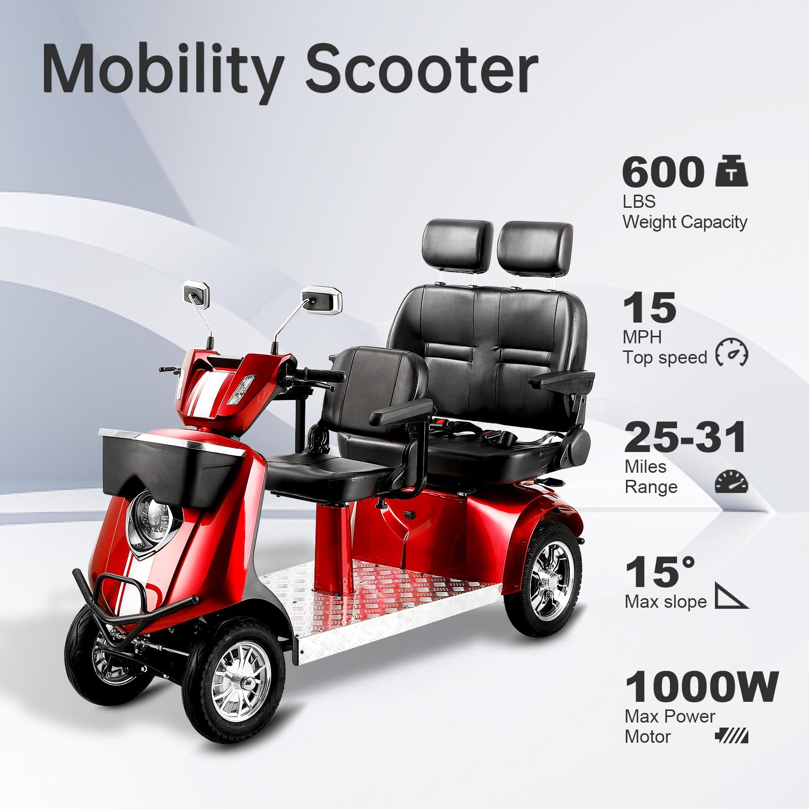 Heavy-Duty 4 Wheel Mobility Scooters for Seniors Adults 800W 3-Speed Travel Long Range Electric Battery Powered Scooter Medical Mobility Weight Capacity (4 Wheel Scooter-91) (4 Wheel Scooter-15)