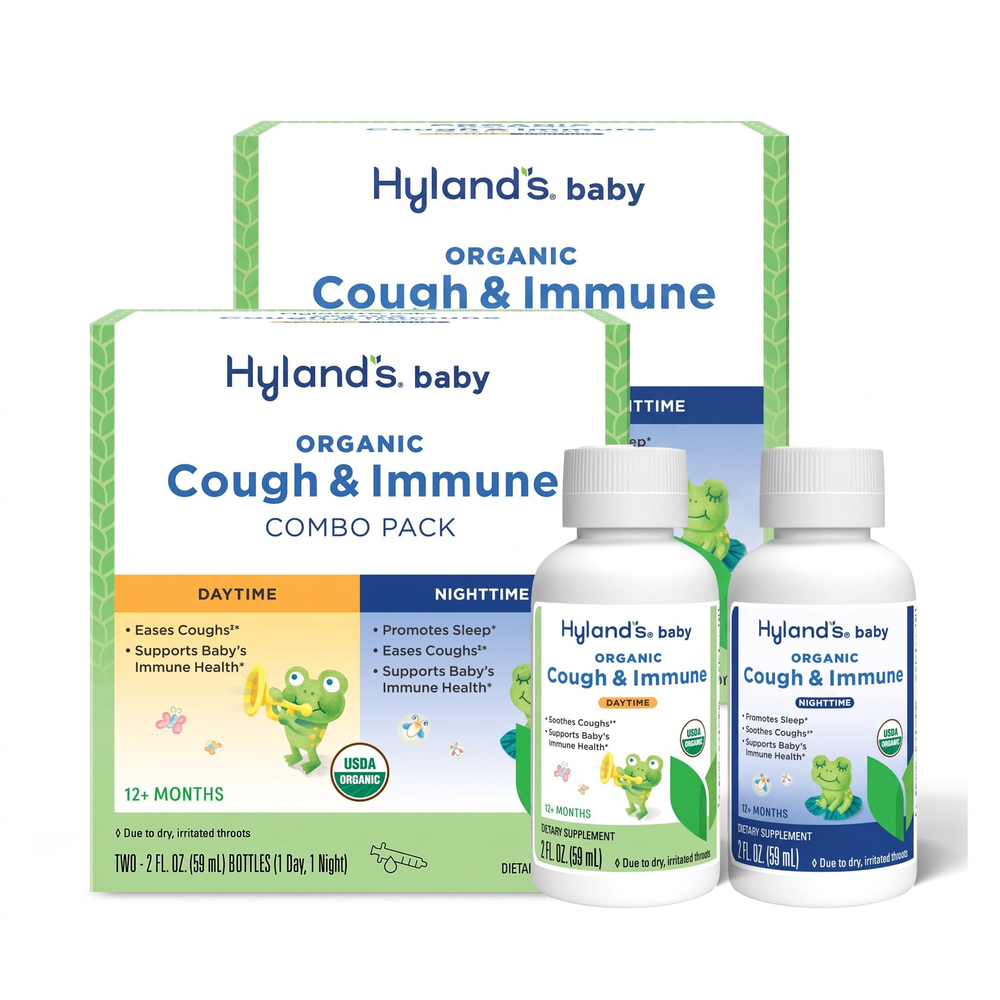 Hyland's Naturals - Baby - Organic Cough &amp; Immune Day &amp; Night Combo Pack - Eases Coughs, Supports Immunity, Promotes Sleep, Two 2 Fl Oz. Bottles (4 fl oz) (Pack of 2)