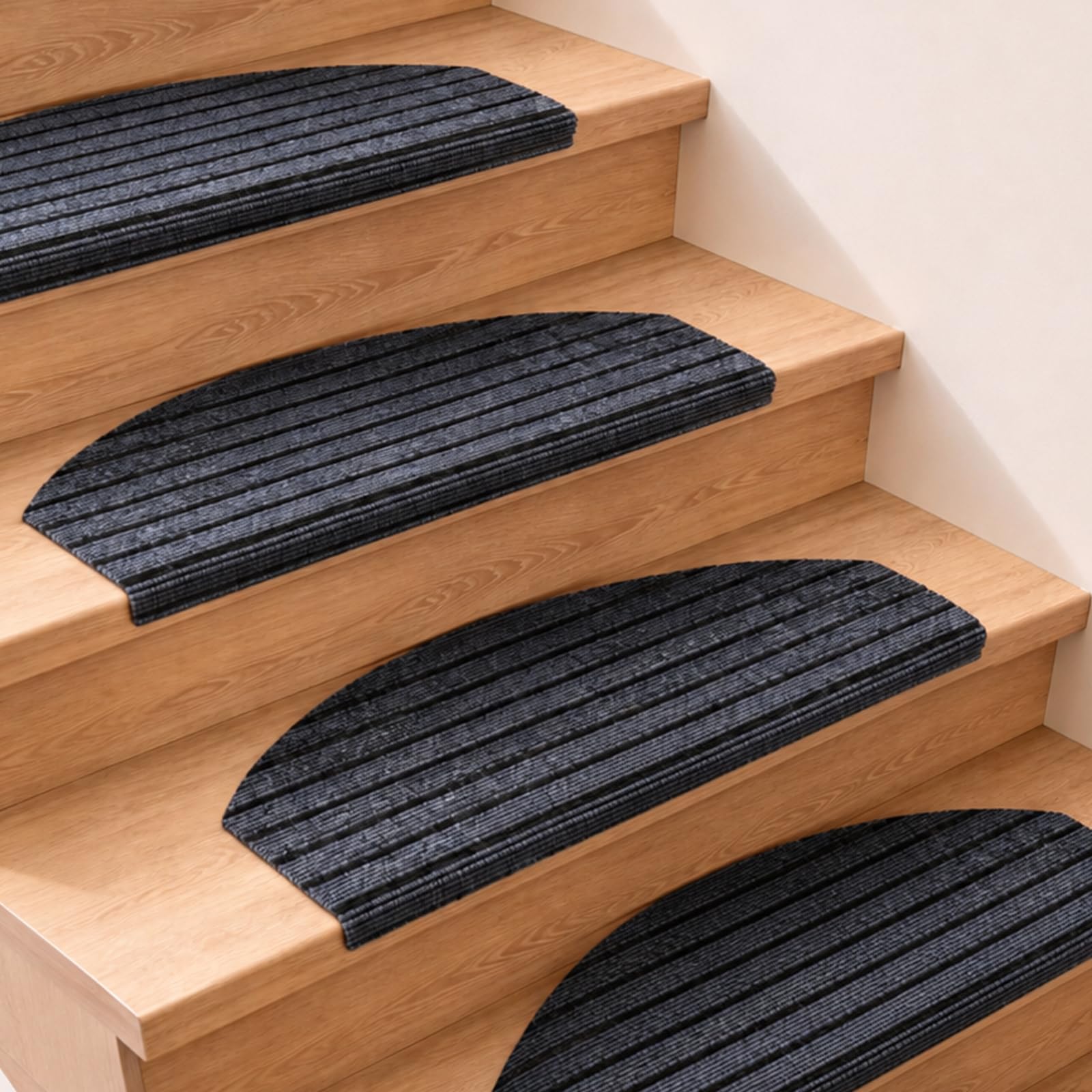 15 Stück Stufenmatten Halbrund 24 x 60 cm, Selbstklebend Antirutsch Treppenmatten, Treppenschoner & Treppenschutz für Holzstufen, Weiche Teppichmatten für Kinder, Senioren und Haustiere