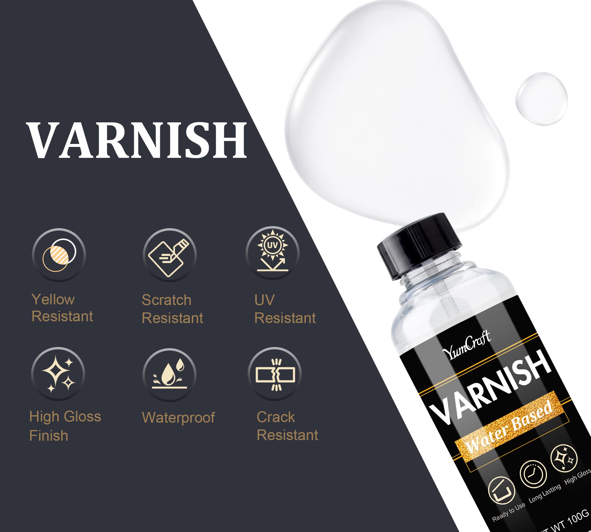 Liquid Gold Leaf Paint Kit, Water-Based Gold Leaf Paint 100ml and Gloss Varnish 100ml, Ultra Shiny Quick Dry Golds Plating Kit for Arts, Crafts, Painting, Furniture, Canvas, Wood, Clay, Fabric