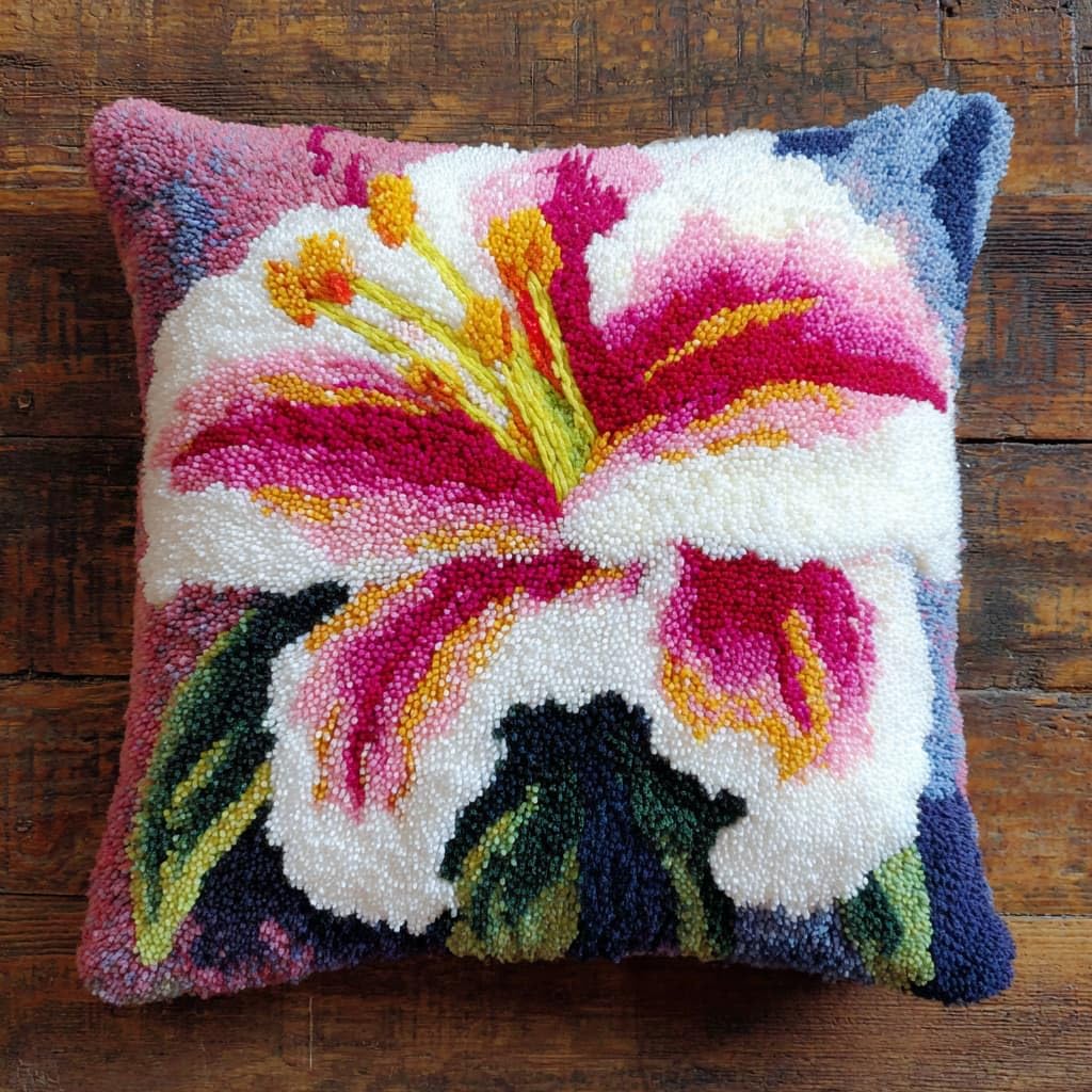 WallustrioaW Latch Hook Kits DIY Throw Pillow Cover,Lily Flowers