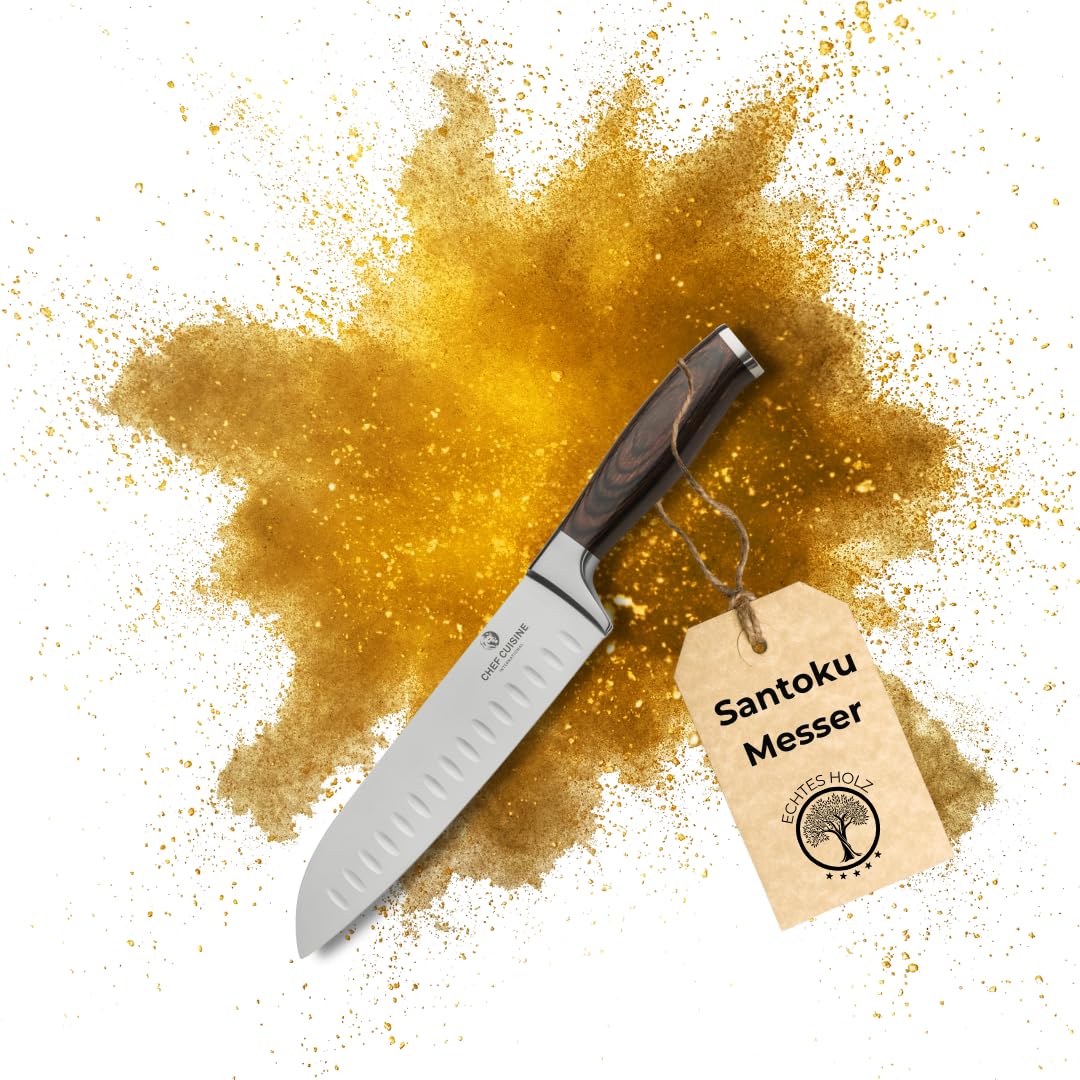 CHEF CUISINE Santoku-Messer, Klingenlänge 180 mm, Spezieller Klingenstahl, Eisgehärtet, Handgeschliffen & poliert, Fugenlose Verbindung, Ergonomischer Griff