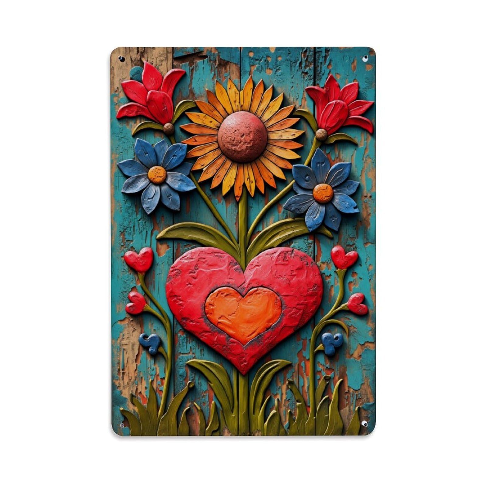 Enderetf Vintage Heart Flower Sunflower Tulip Daisy Tin Sign Metal Poster, Home Bar Garage Man Cave Cafe Indoor & Outdoor Wall Decoration 8X12inches