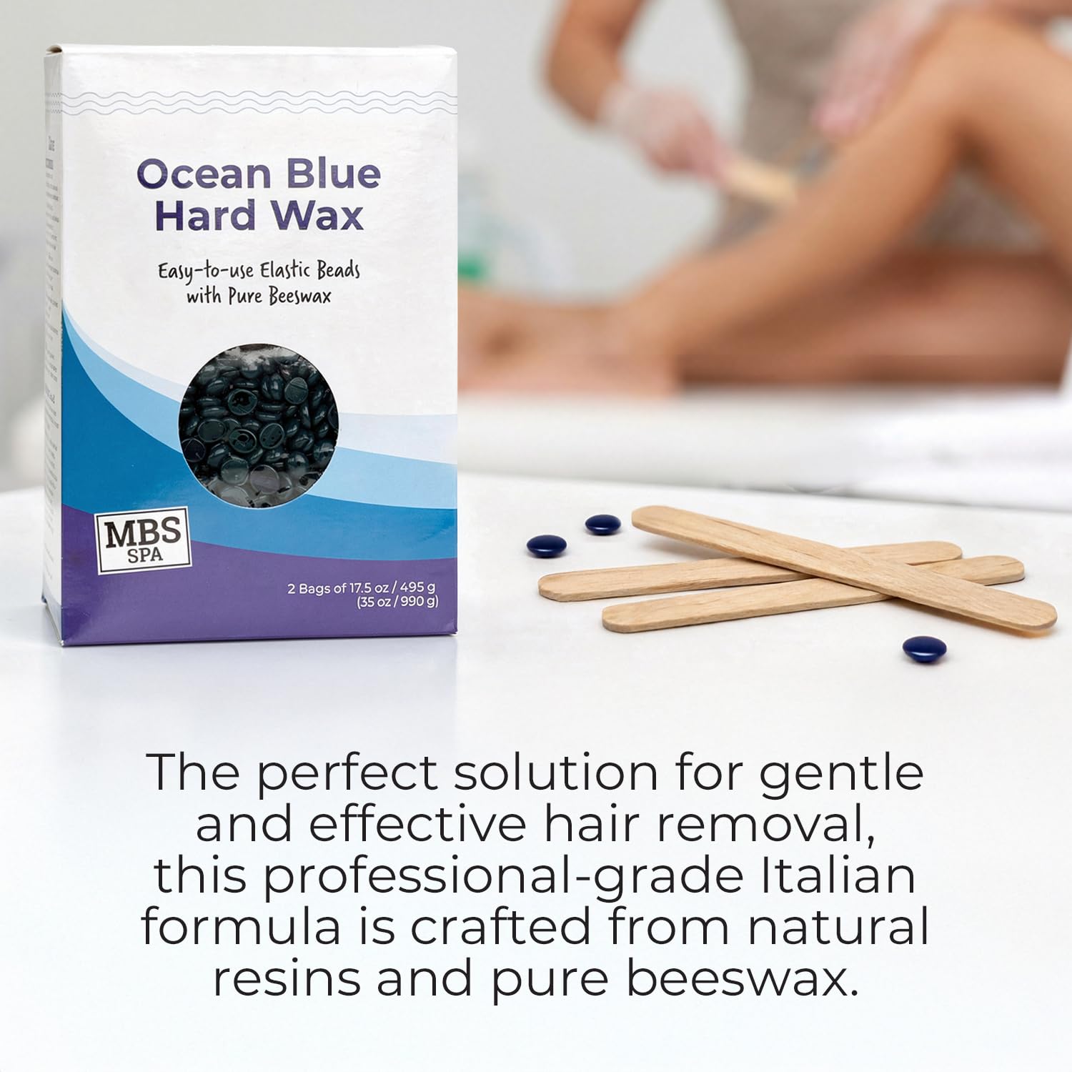 Ocean Blue Hard Wax Beads 35 oz – European Strip-Free Wax for Sensitive Skin, Low Temp Melt, Ideal for Fine & Coarse Hair, Face, Bikini & Body