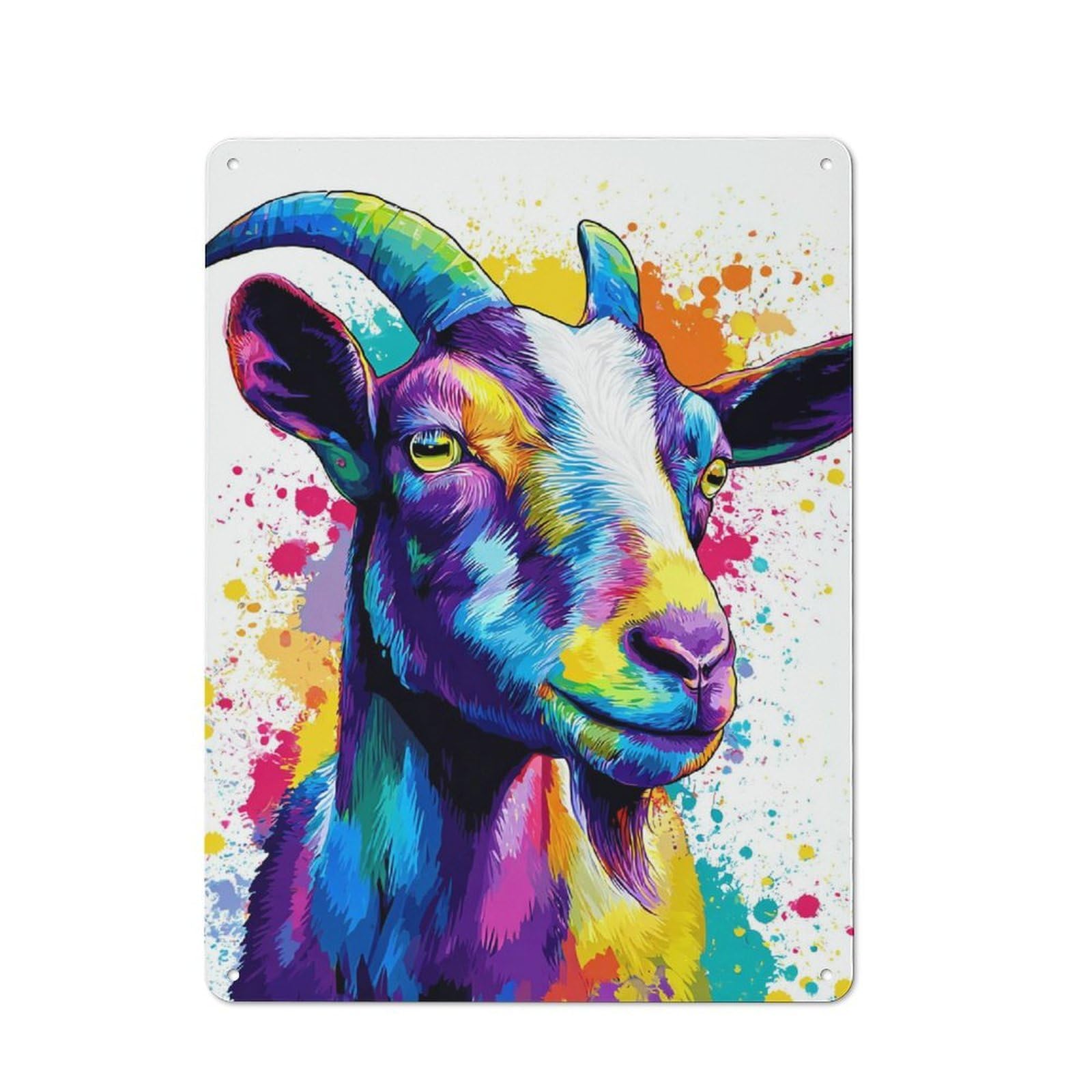 Junmoney Colorful Goat Art Print 40X30cm Vintage Tin Sign With For Hobby Room Or Studio, For Winter Interiors And Metal Sign Collectors