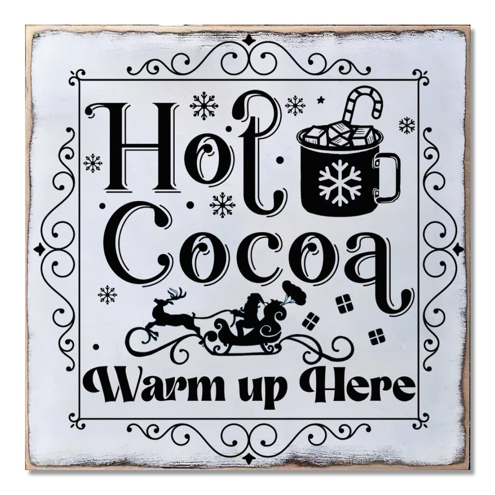 Enseigne Hot Cocoa en bois rustique 40,6x40,6 cm rigide avec corde de fixation intégrée