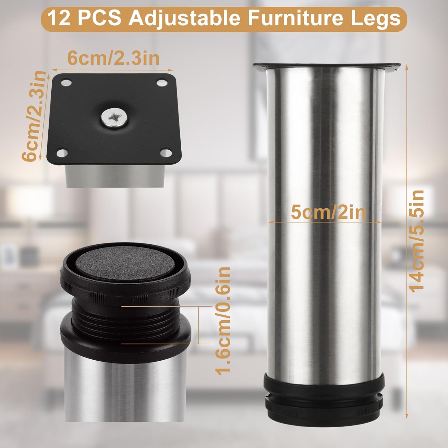 APACALI 12PCS Adjustable Furniture Legs 150mm, Stainless Steel Cabinet Legs, Adjustable Cabinet Legs with Mounting Screws for Kitchen Cabinet Cupboard Sofa Furniture (Adjustable 0-10mm) 3 717AitEB3KL. AC SL1500