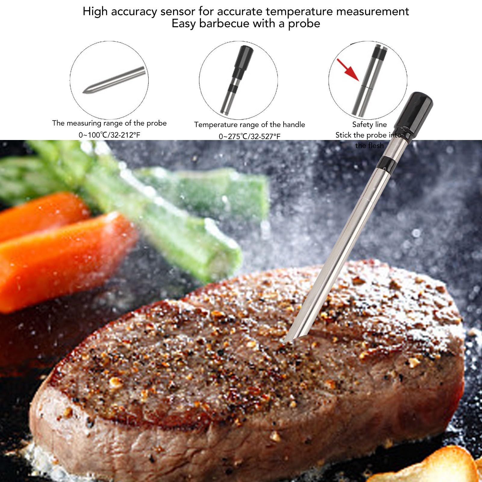 TOPINCN Termómetro Digital Inalámbrico para Carne, Temporizador de Alarma Inteligente IP66 con Sonda de Acero Inoxidable, Lectura LCD para Asar, Barbacoa, Parrilla, Cocinar en Horno