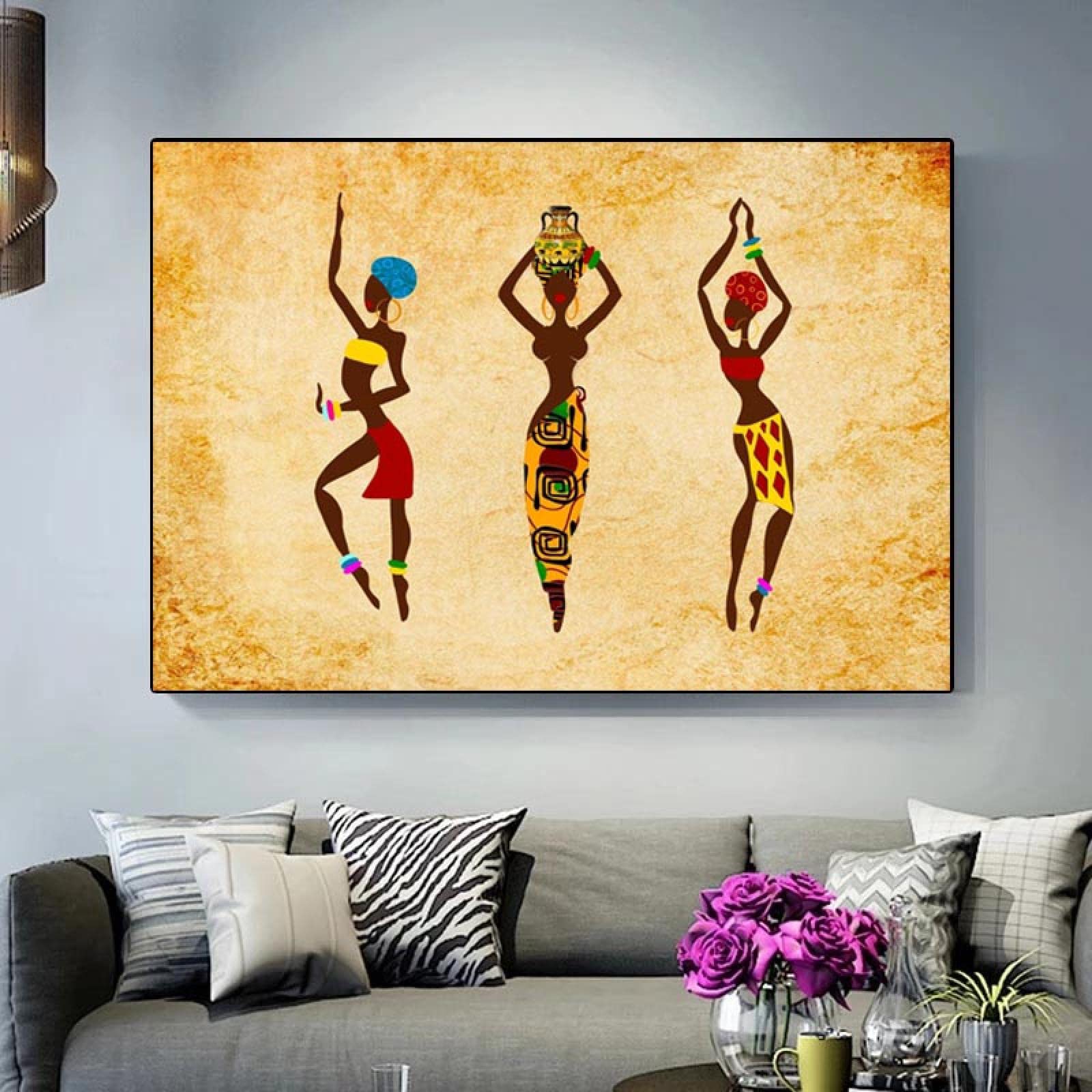 Amazon.co.jp: アフリカの女性ダンスフィギュアアートキャンバス絵画壁