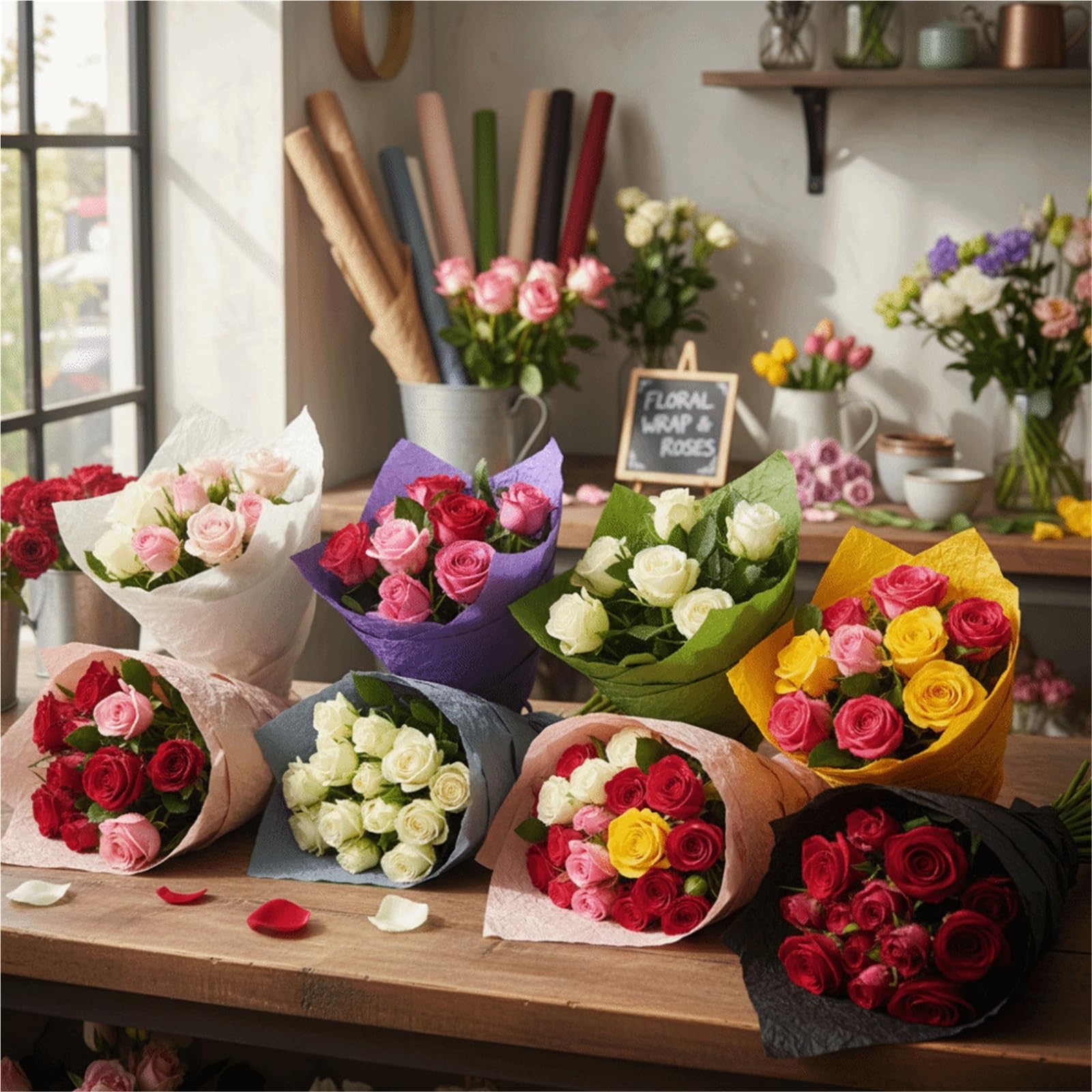 Carta Velina Carta da regalo con fiori dal design pieghettato | 10 morbidi bonquet usa e getta decorativi fai da te, confezioni regalo floreali for matrimoni(04)