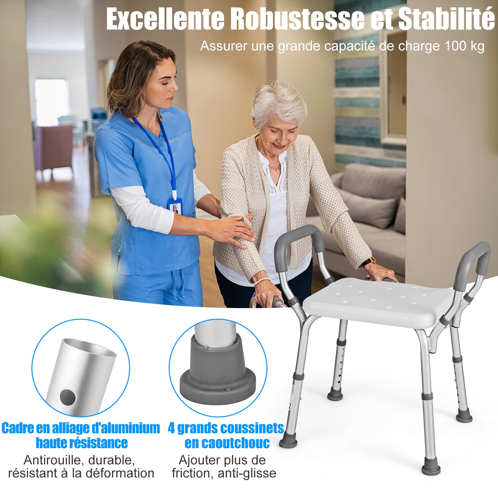 RELAX4LIFE Taburete de ducha antideslizante ajustable en altura 54-67 cm, silla de ducha de aluminio con reposabrazos, asiento de ducha para adultos para personas mayores discapacitadas embarazadas