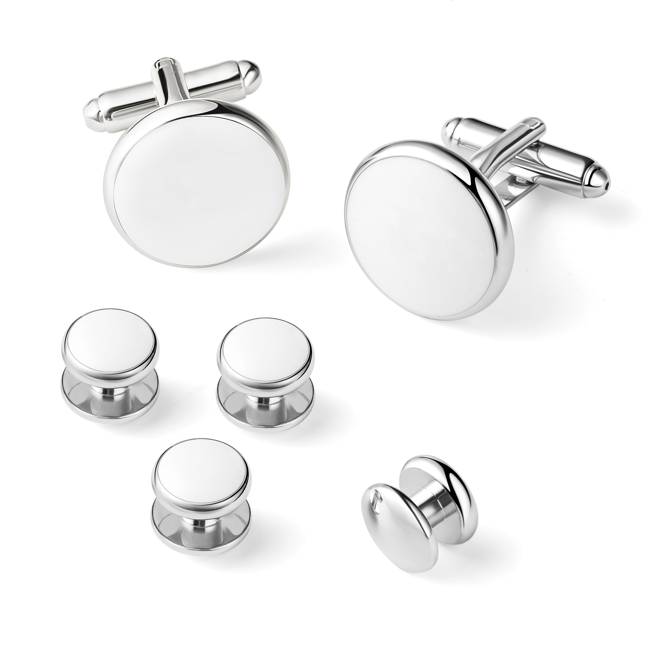 Men's Cufflinks &amp; Tuxedo Studs Set - 316L Stainless Steel Formal Wedding Jewelry, Groomsmen Gift Set with Gift Box