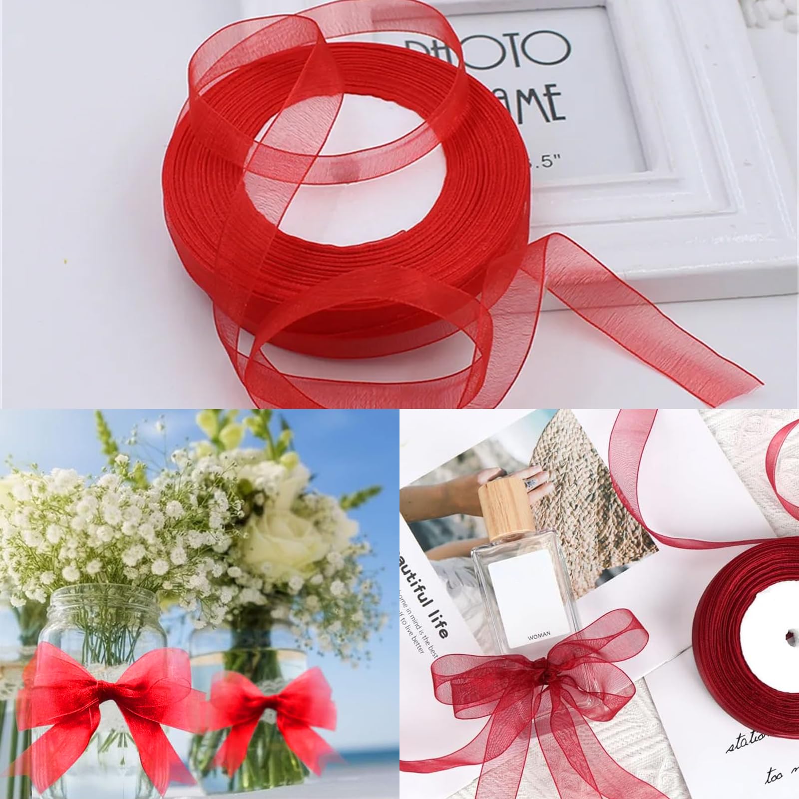 4 Pièces Ruban, 2 Cm × 45 M/Rouleau, Ruban Noel, Tissu En