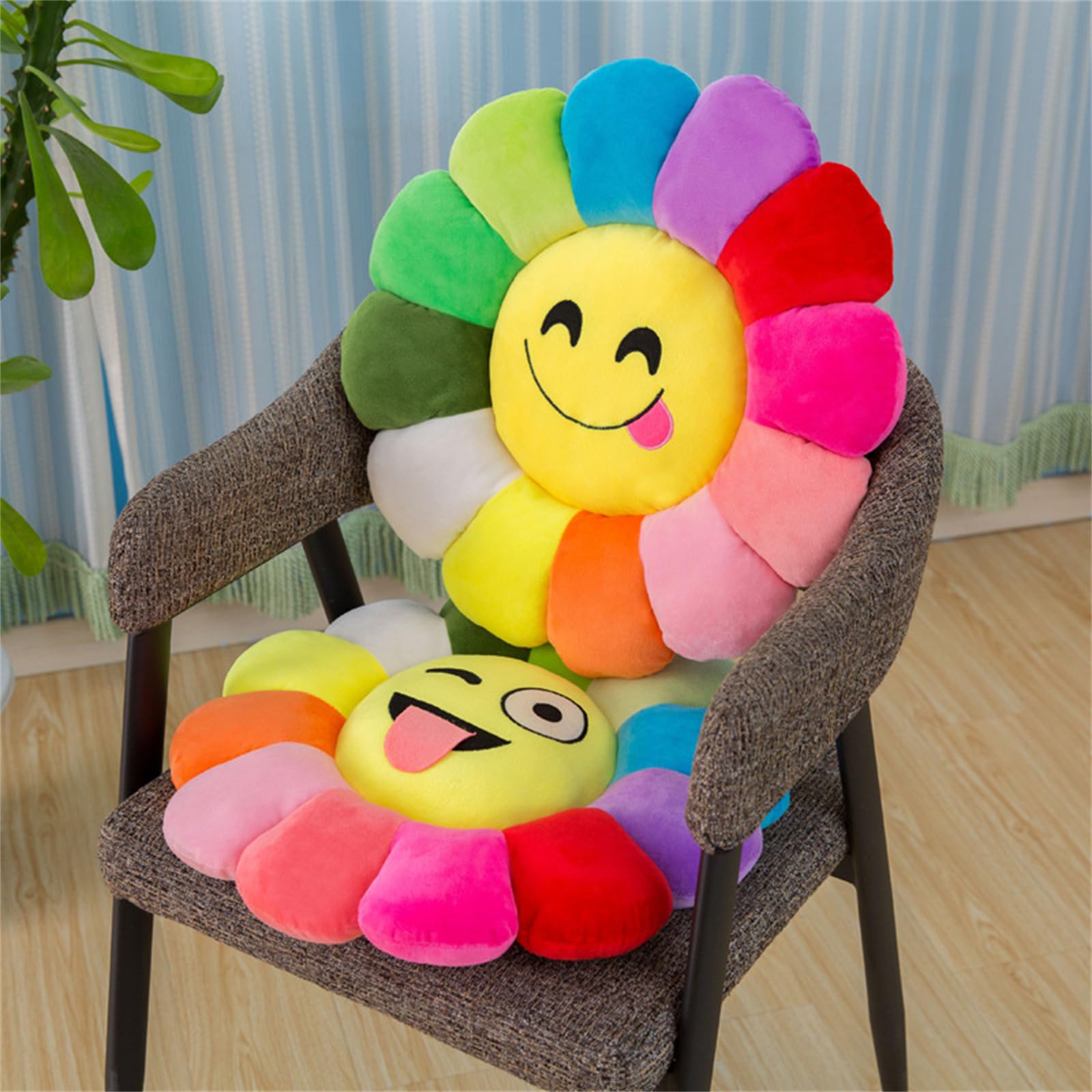 champracer Sonnenblumen-Bodenkissen für Kinder, Weiches Plüschkissen, Sofakissen, weiches Sitzkissen, für Kinder, zum Lesen, Fernsehen, Schlafzimmer, Dekoration (blinzeln und Spucken, 40 cm)