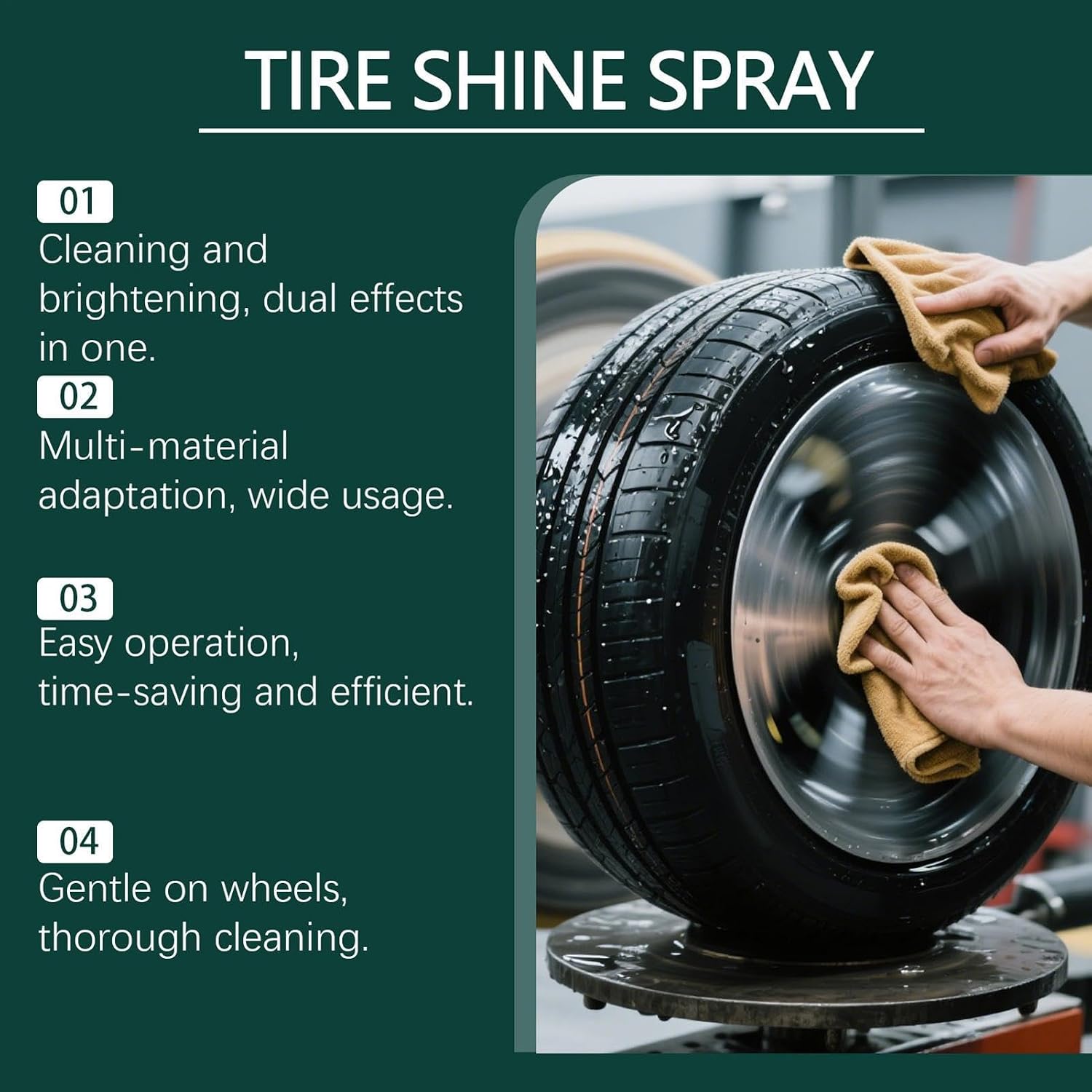 Tire Shine Spray | 100ml with Sponge Gloves Long Lasting - Car Wheel and Tire Cleaner | for Sedan Truck RV Motorcycle Scooter ATV, Detailing Shop Home Garage