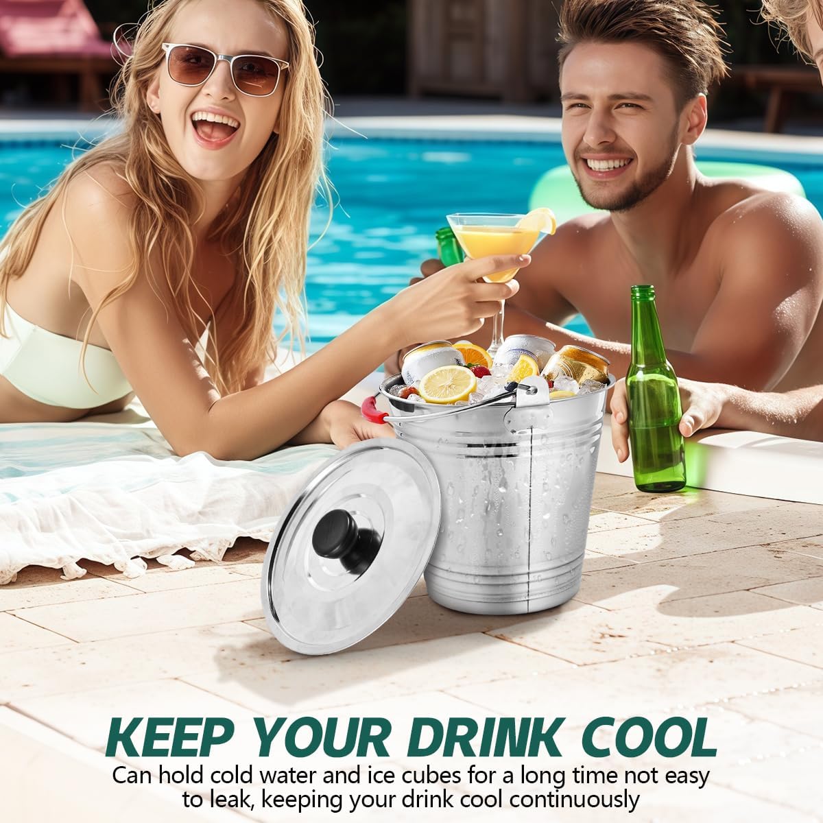 OBTANIM 3 Pack 5L Stainless Steel Metal Ice Buckets Champagne Drink Cooler Storage Ice Pails with Handle and Lid for Party Favors Organizing Home Parties Bar Cooling Supplies