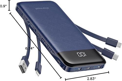 Miniatura 8 de charmast Cargador portátil con cables incorporados, banco de energía con cables, batería delgada de viaje de 10000 mAh, 6 salidas 3 entradas 3 A, C