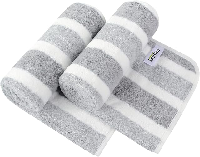 KinHwa Microfiber Hand Towels for Bathroom Soft and Absorbent Small Hand Towel Salon Hair Towel for Spa Bath Sports Travel 30inch x 16inch 2 Pack Light-Grey