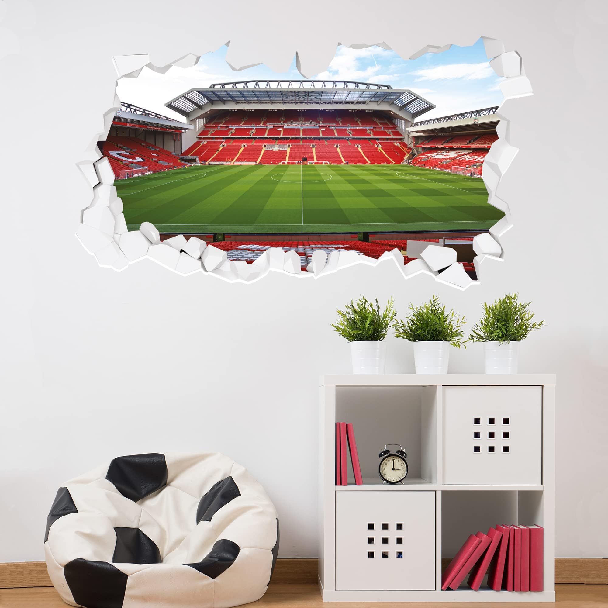Themed Liverpool FC Wall Sticker - Mainstand Stadium Broken Wall Decal Football Art Mural (180cm width x 100cm height)