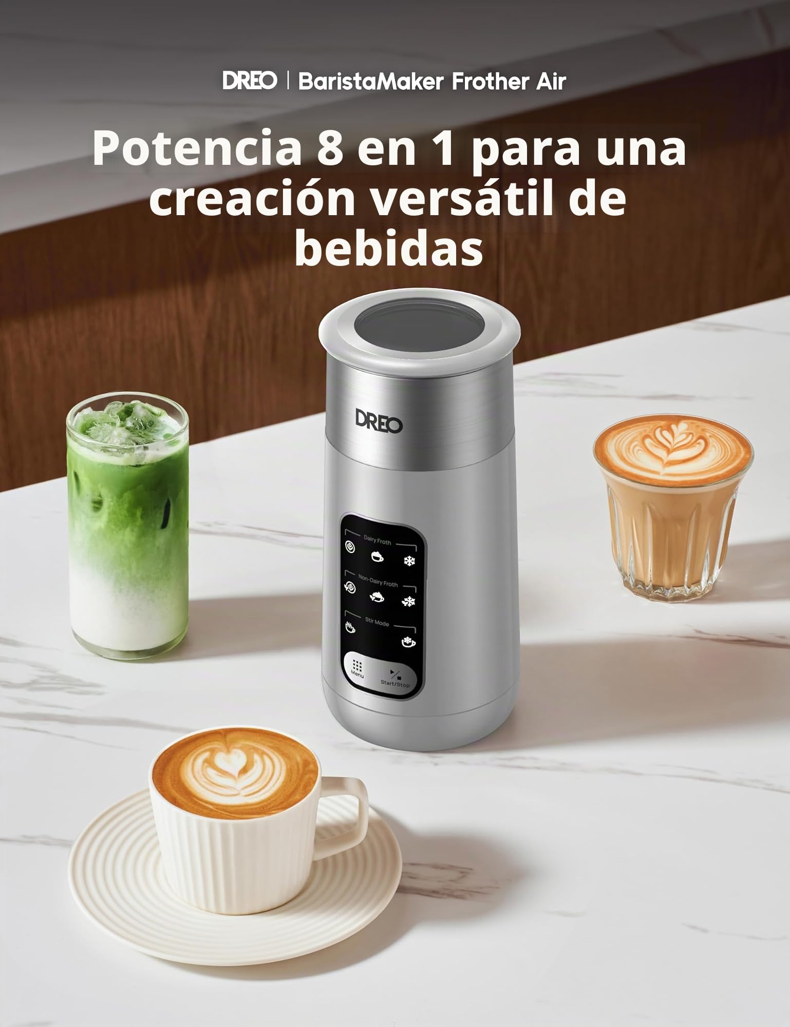 Dreo Espumador de leche, espumador eléctrico 8 en 1 para café con leche, máquina de espuma caliente y fría de 9 onzas/270 ml, calentador automático de leche para leche láctea y no láctea con LED