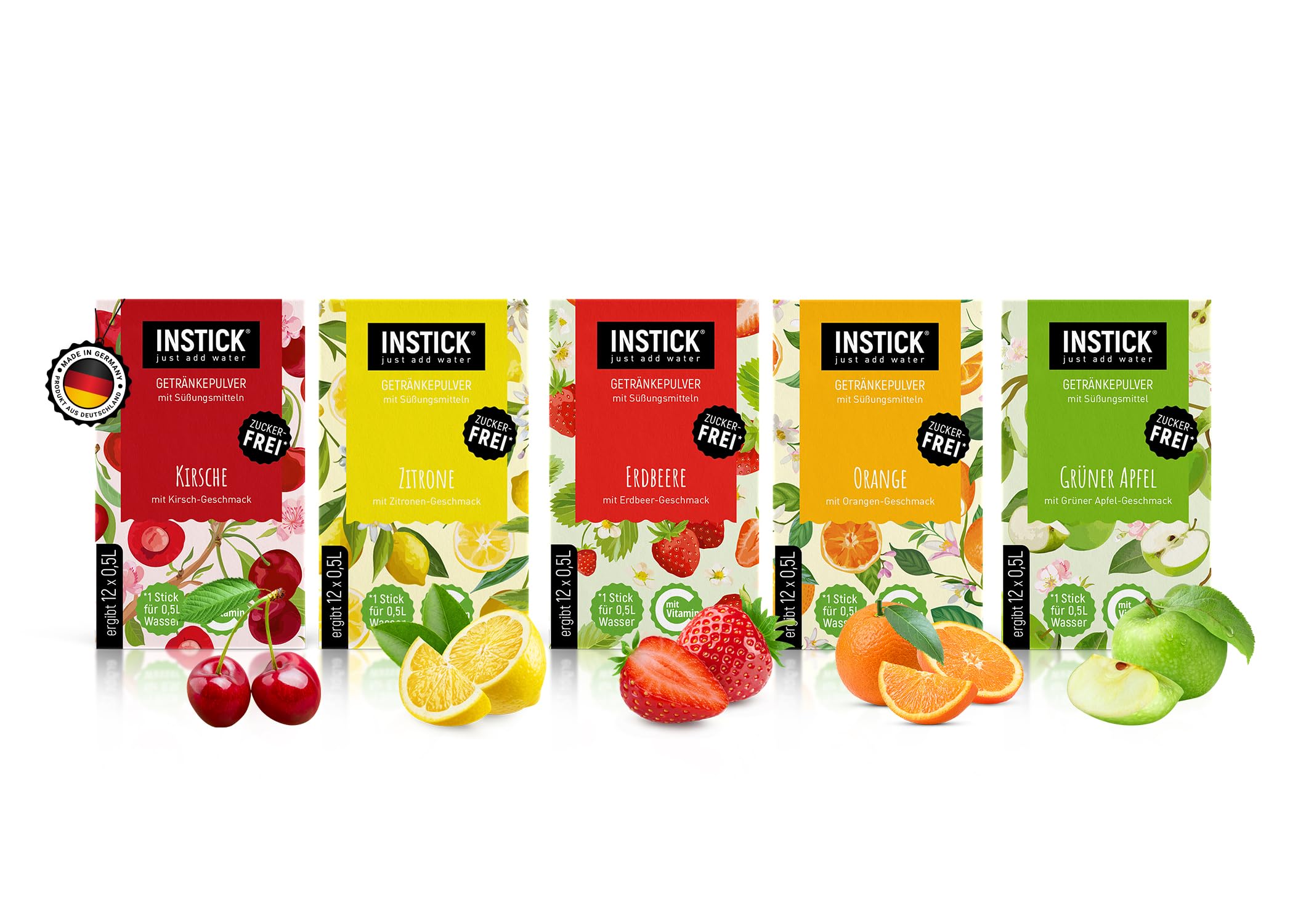 INSTICK Bebida instantánea sin azúcar mezcla de frutas 5x12 Sticks con vitamina C