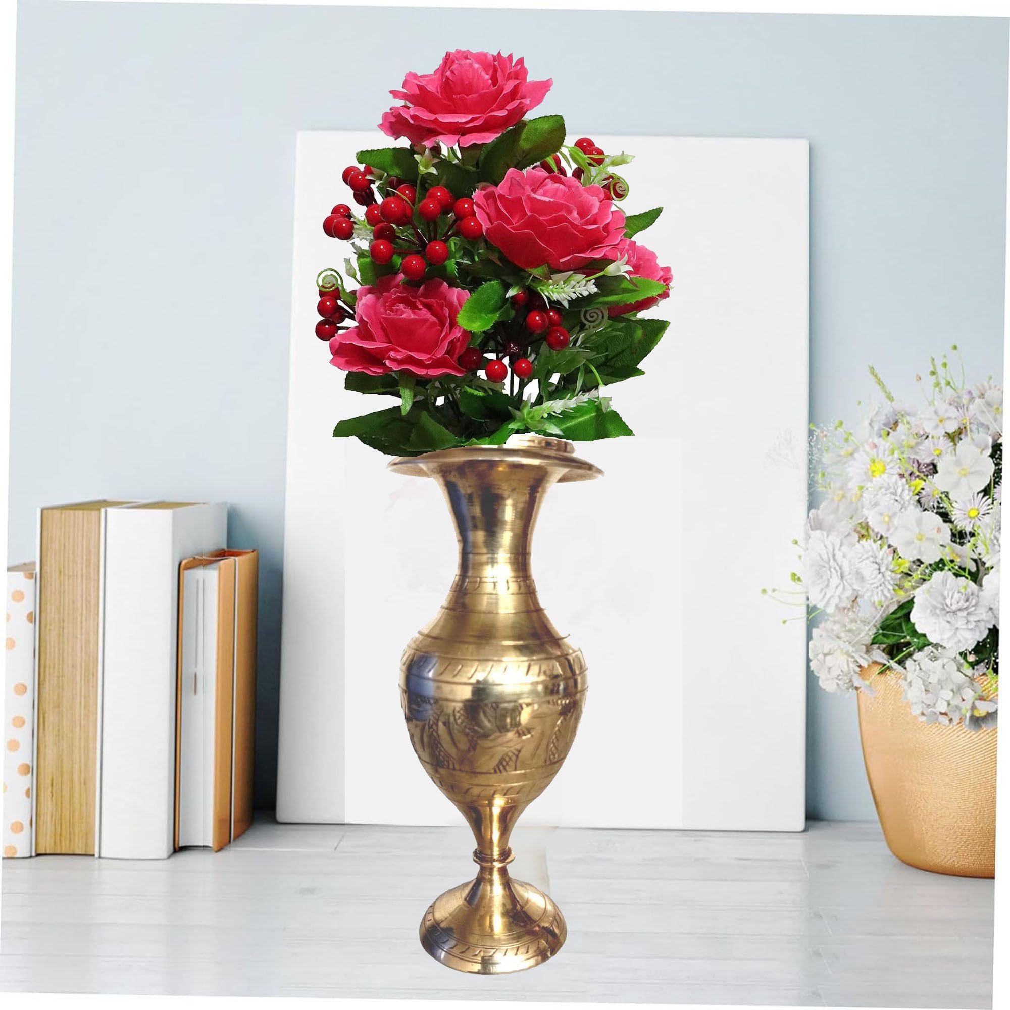 Denique Brass Handicraft Flower Vase/Flower Pot for Office and Home Decor with Indian Alluring Design and Nakarshi 3