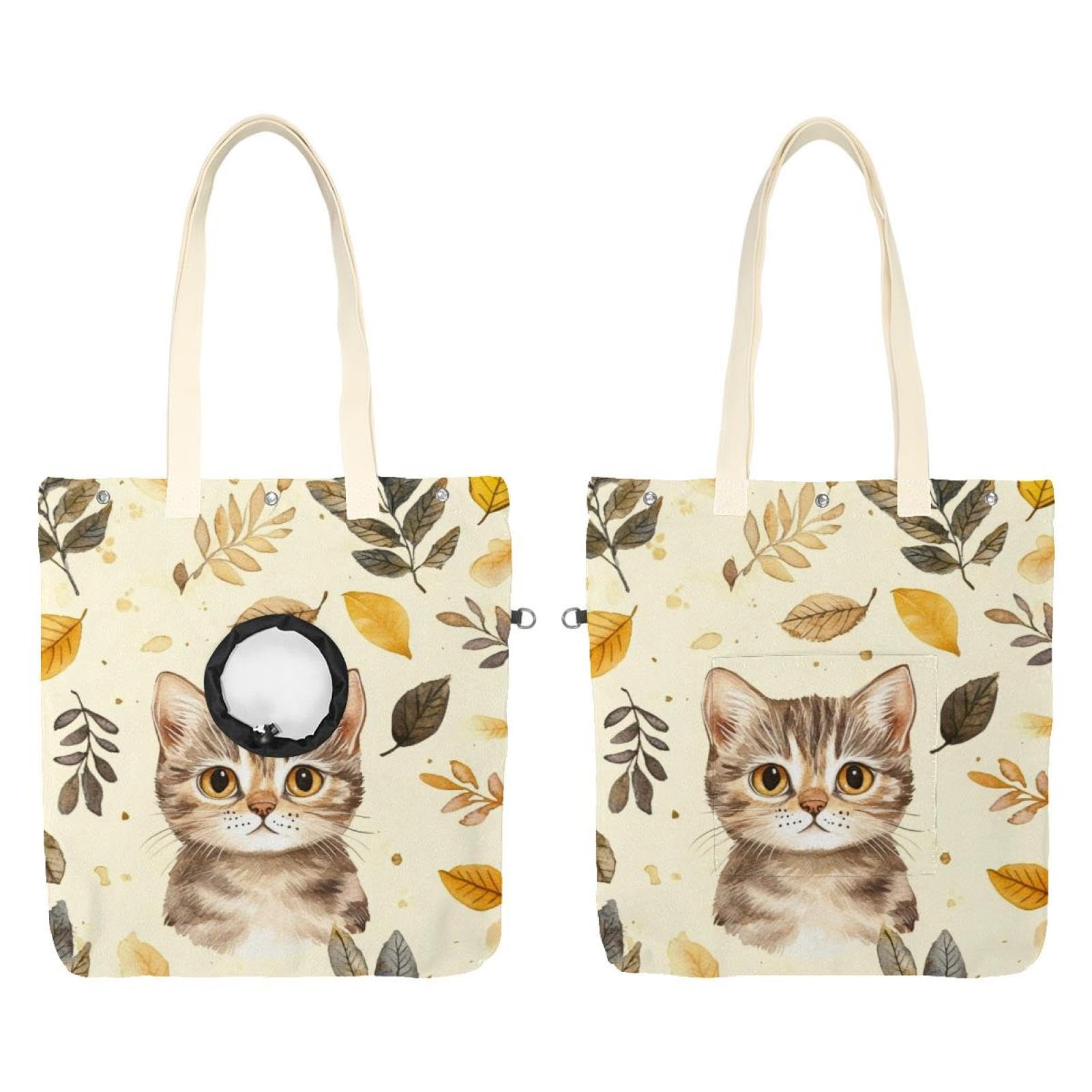 Bolsa de hombro de lona transpirable para mascotas diseño gato