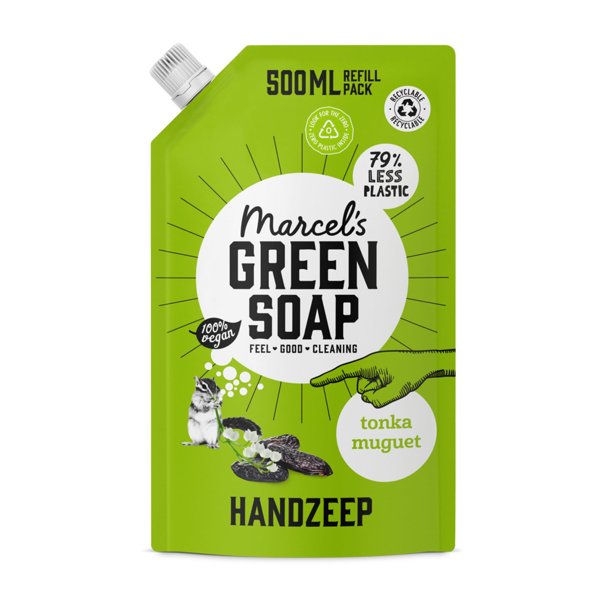 Marcel's Green Soap - Recambio de jabón de manos Tonka & Muguet - Recambio para dispensador de jabón líquido - Ecológico - Vegano - 97% biodegradable - 500 ml