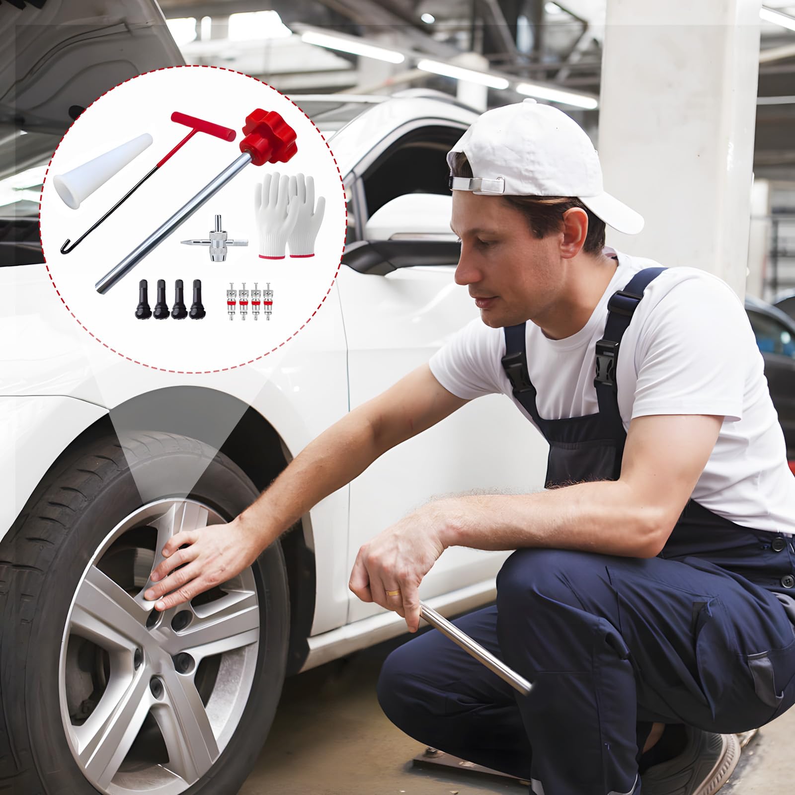 Set di Attrezzi per Valvole Pneumatici, Set di Attrezzi per l'installazione Della Valvola, Estrattore Stelo, Attrezzo per Ganci, Attrezzi Ausiliari e Guanti, per Auto, Camion