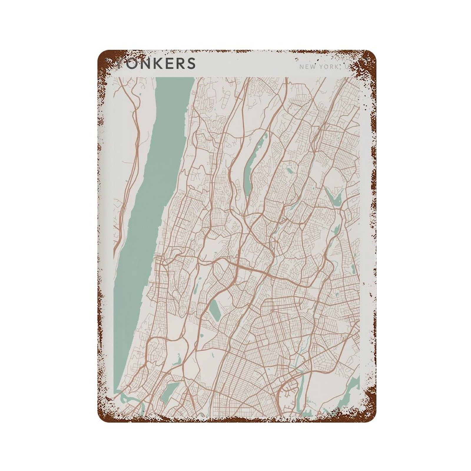 xiaoxiaoshen Yonkers Map New York Travel Gift Scandi Wall Decor Art Metal Tin Poster Modern Home Decor Art Home Bar Shop Decorations Vintage Sign 40x30cm