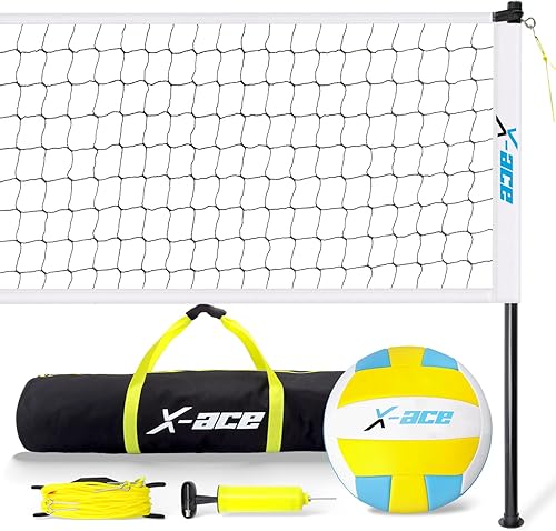 Juego de red de voleibol para patio trasero, sistema de red de voleibol portátil para exteriores con postes de altura ajustable y pelota de voleibol