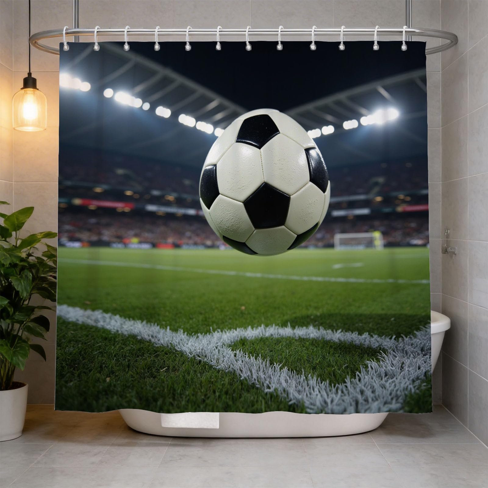 Hongduo 3D Soccer Shower Curtain for Stalls Bathtubs Sports Bathroom Decor Shower Curtain Set Polyester Fabric Waterproof 200x200cm/79X79 Inch with Hooks