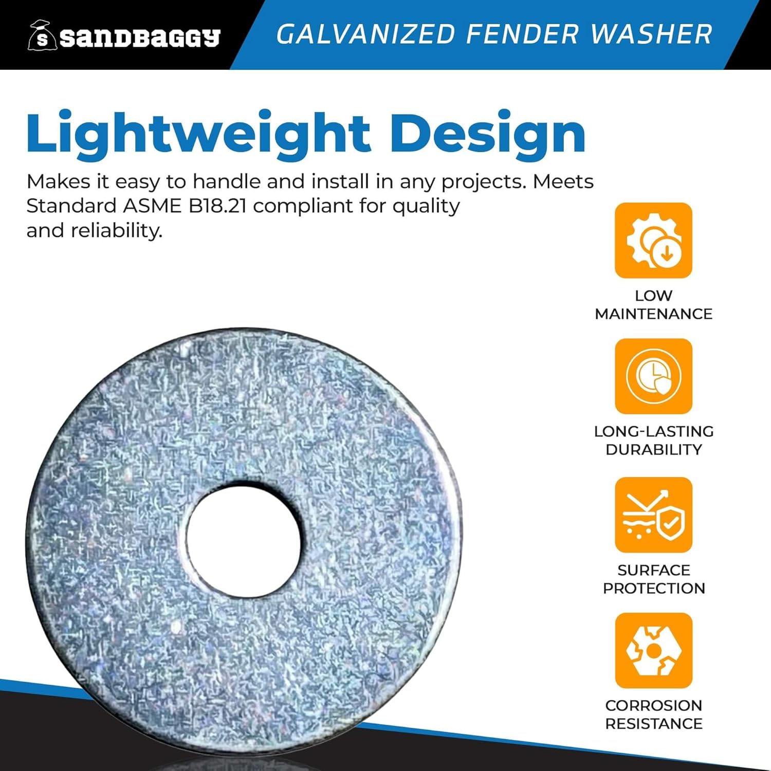 Sandbaggy 3/16” x 1-1/4” Galvanized Fender Washer (Zinc Plated) (200, 3/16” x 1-1/4”)