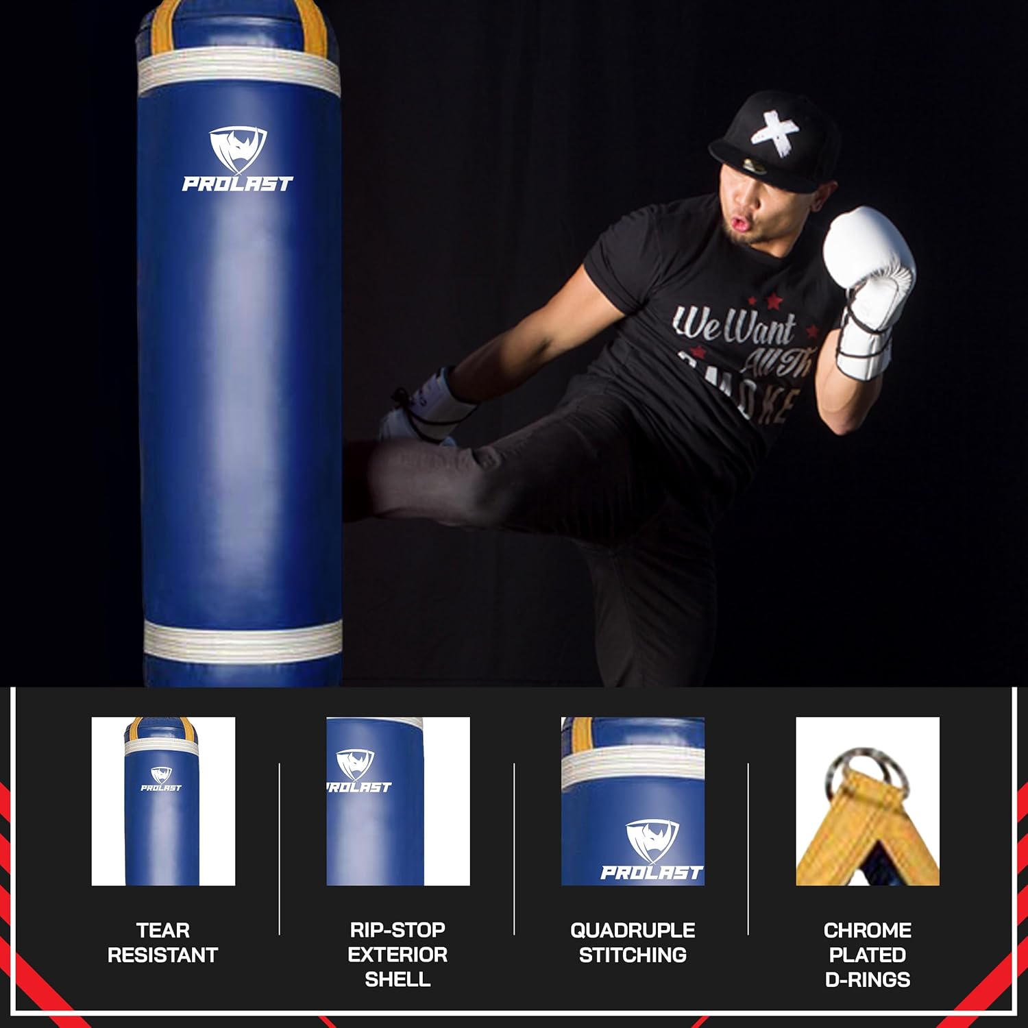 PROLAST 4 ft 80lb Heavy Boxing Punching Bag, Muay Thai, MMA, Strength Training Equipment, Hanging