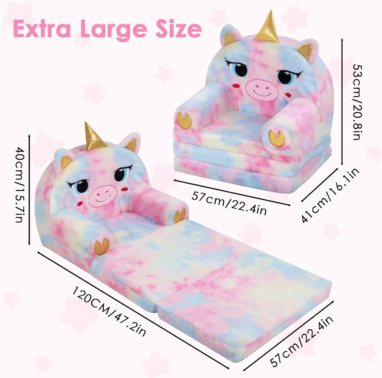 Kids Couch Comfy Foldable Kids Sofa to Lounger 2 in 1 Toddler Chair Plush Baby Sleeper Chair for Playing and Napping, Birthday Gifts for Boys and Girls - Image 3