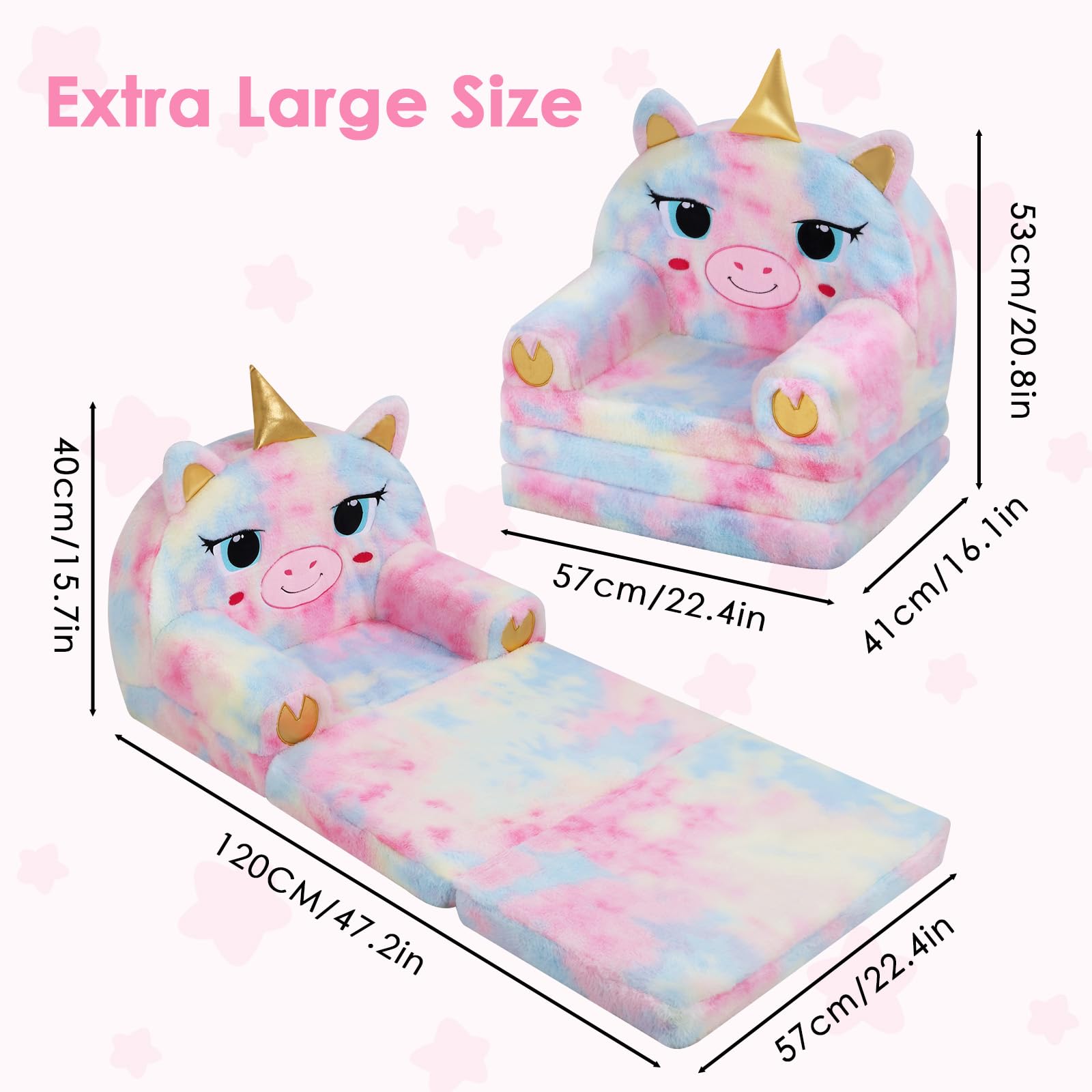 decalsweet Divano per Bambini 2-in-1 Pieghevole Schienale Poltrona, Comodi Peluche Divano per Bambini con Cerniera, Costante Leggero Divano Letto per Camerette, Poltroncina per Bambini (Unicorno)