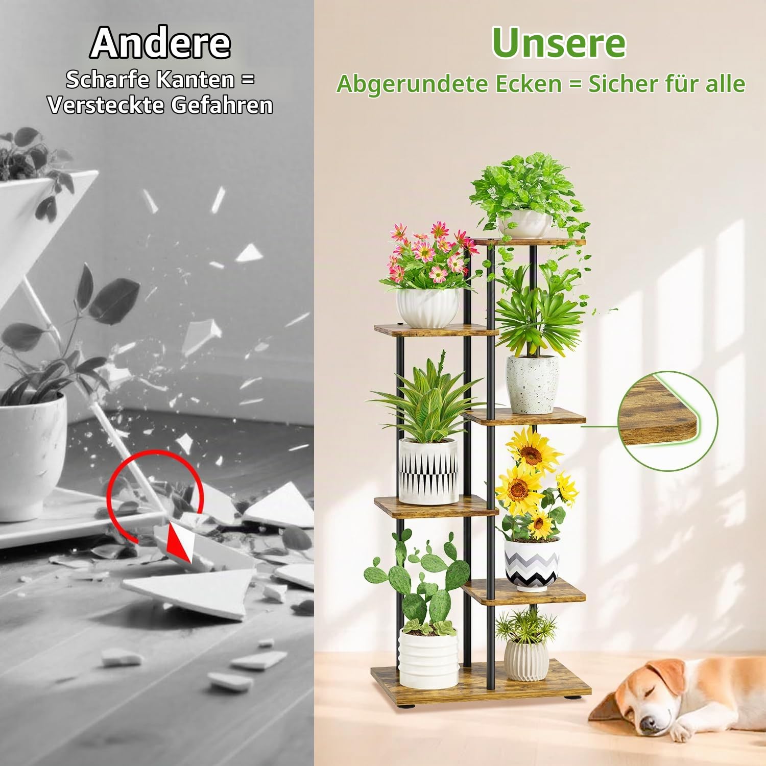 iDavosic.ly Pflanzenständer, Blumenständer, 5 Etagen, 106 cm, Schwarz-Braun