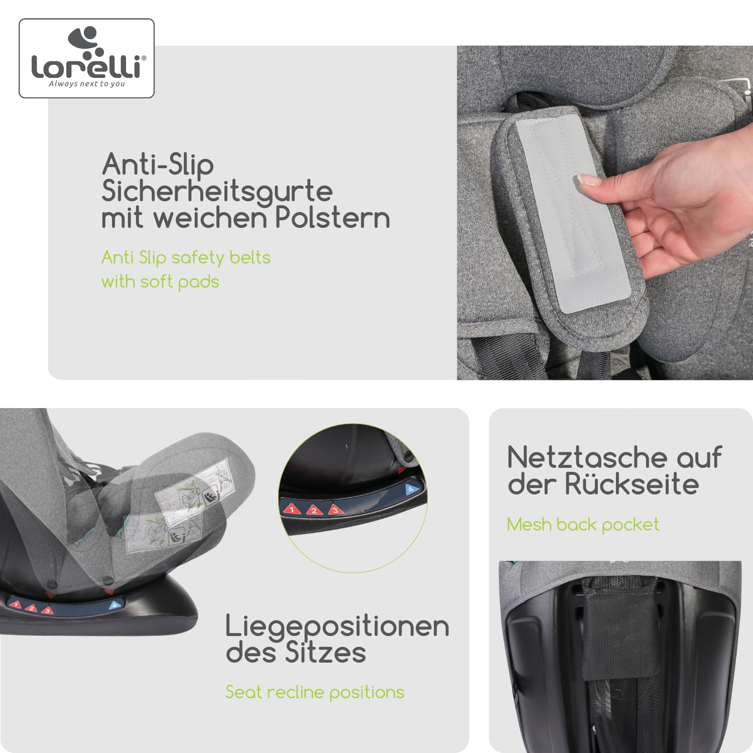 Lorelli Auto Kindersitz Scorpius i-Size, mitwachsender Autositz für Kinder von 40-150 cm, Babysitz, Autokindersitz ab Geburt bis 12 Jahre, Einstellbare Kopfstütze, 5-Punkt-Sicherheitsgurt, grün
