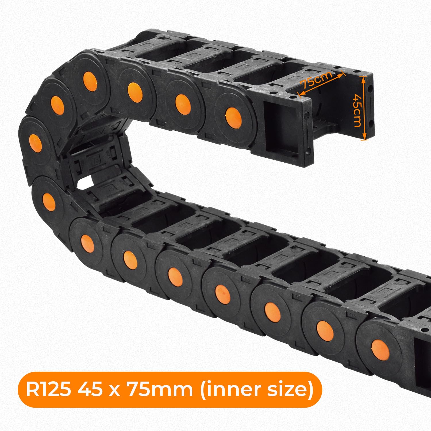 Cadena de arrastre para cables, tipo cerrado, cadena de arrastre de alambre R125, 45 x 75 mm, longitud de 1000 mm, cadena de arrastre de cable para impresora 3D eléctrica CNC router maquinaria