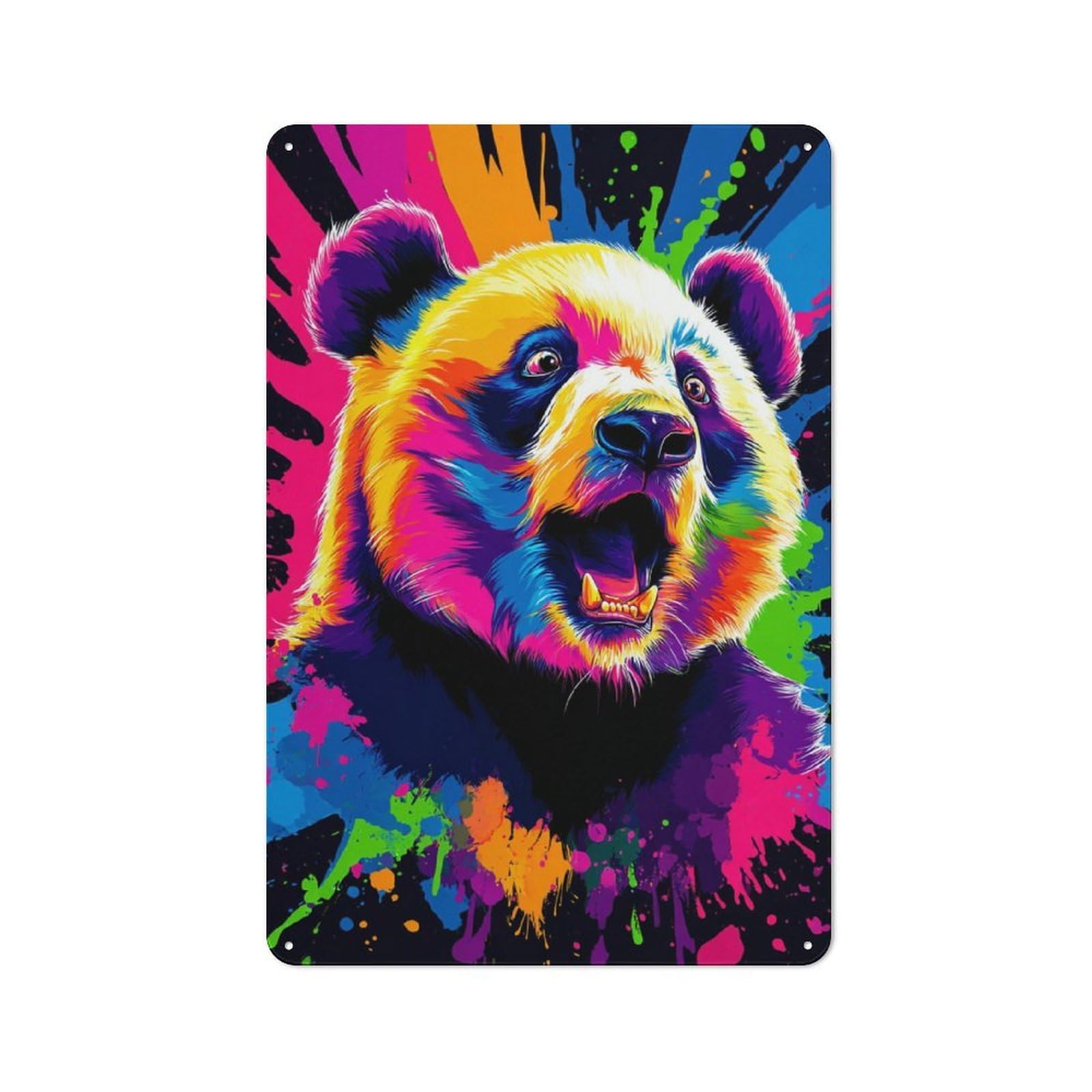 Junmoney Colorful Bear Portrait Artwork Metal Wall Sign 30X20cm Featuring For Bar Or Restaurant, For Themed Interiors In Bars And Restaurants