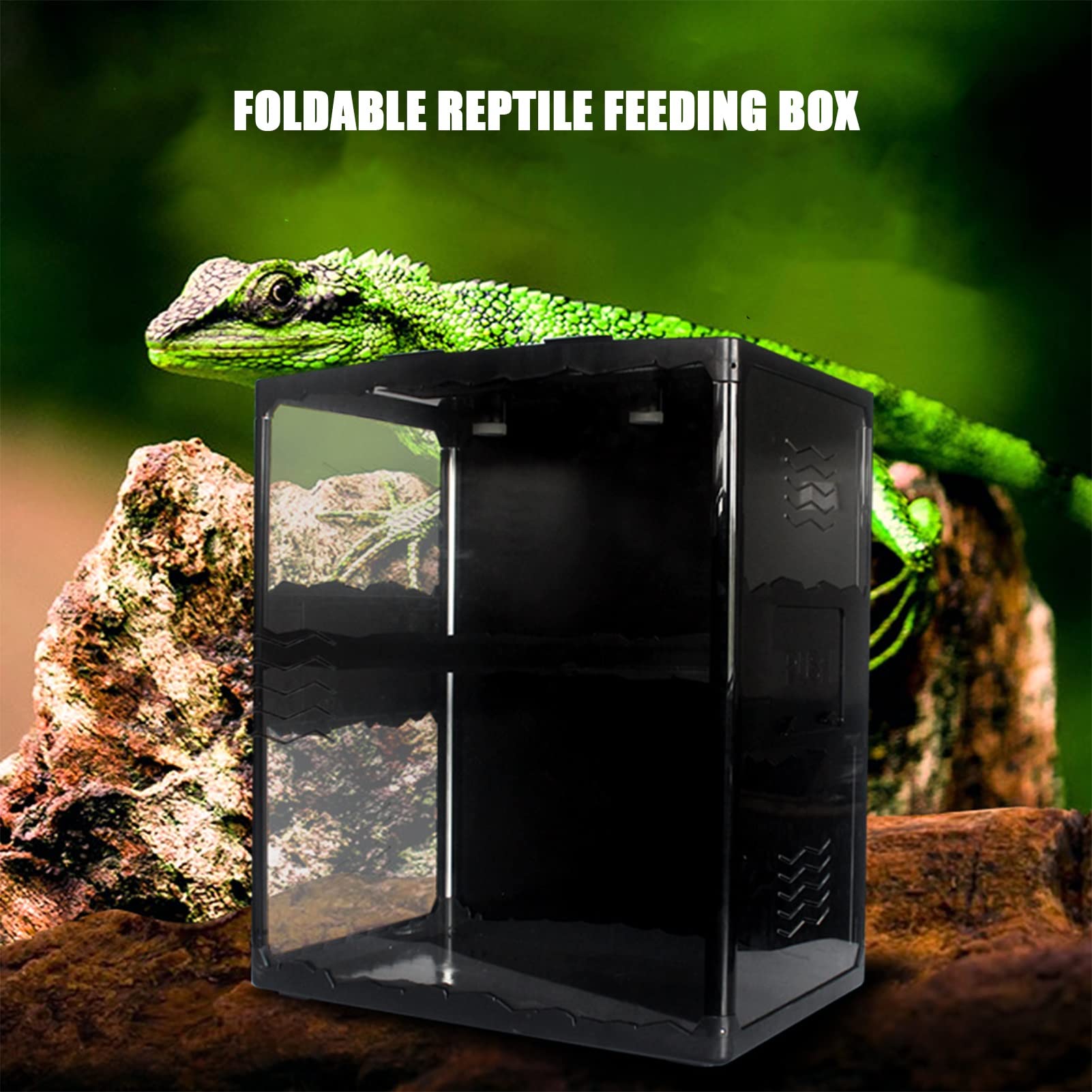 Terrario per rettili, Habitat for rettili acrilico pieghevole a doppio strato con supporti luminosi Nero 60x40x70,5 cm